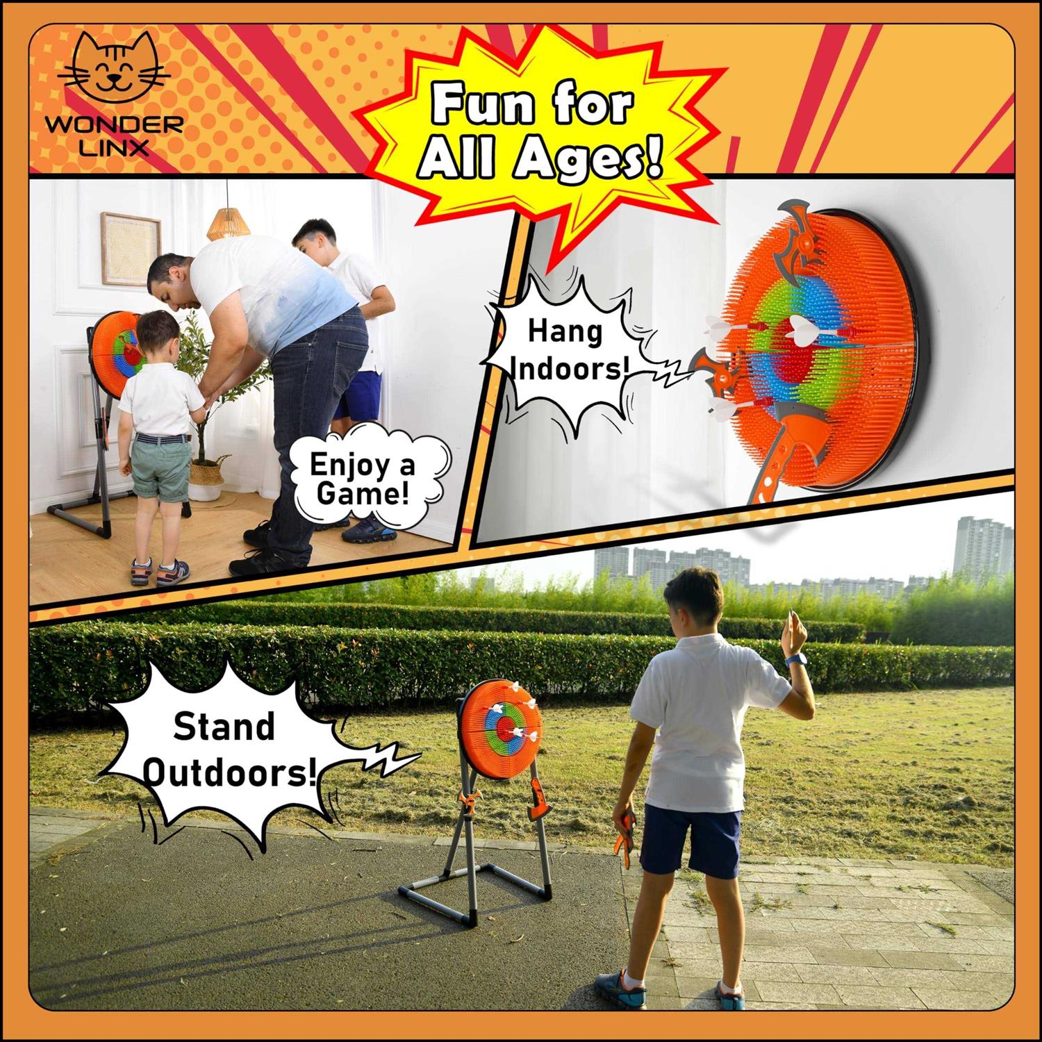 WonderLinx 3 in 1 Throwing Game Toy Set Dart & Axe Throwing Game with Bristle Target Dartboard - Image 3