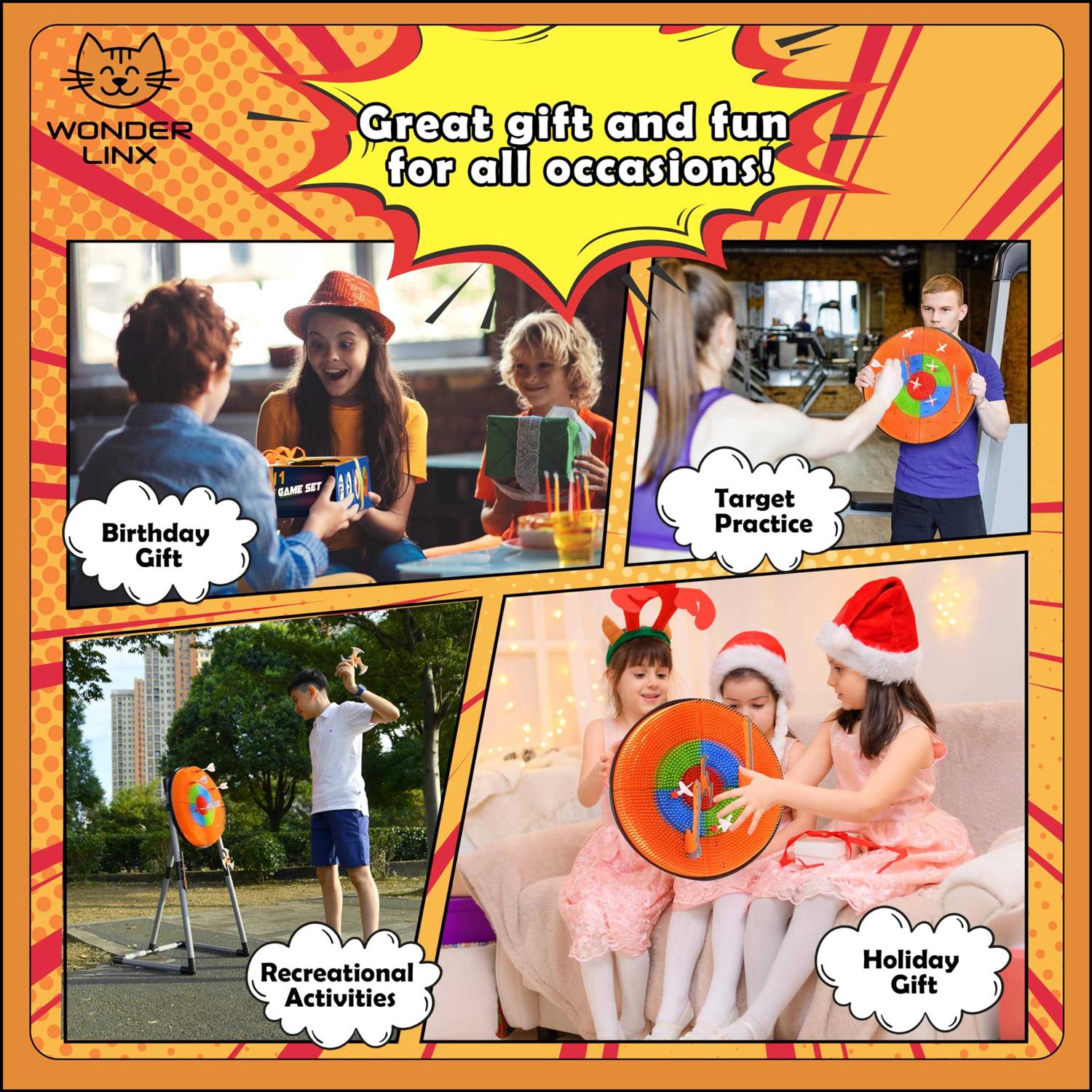 WonderLinx 3 in 1 Throwing Game Toy Set Dart & Axe Throwing Game with Bristle Target Dartboard - Image 5