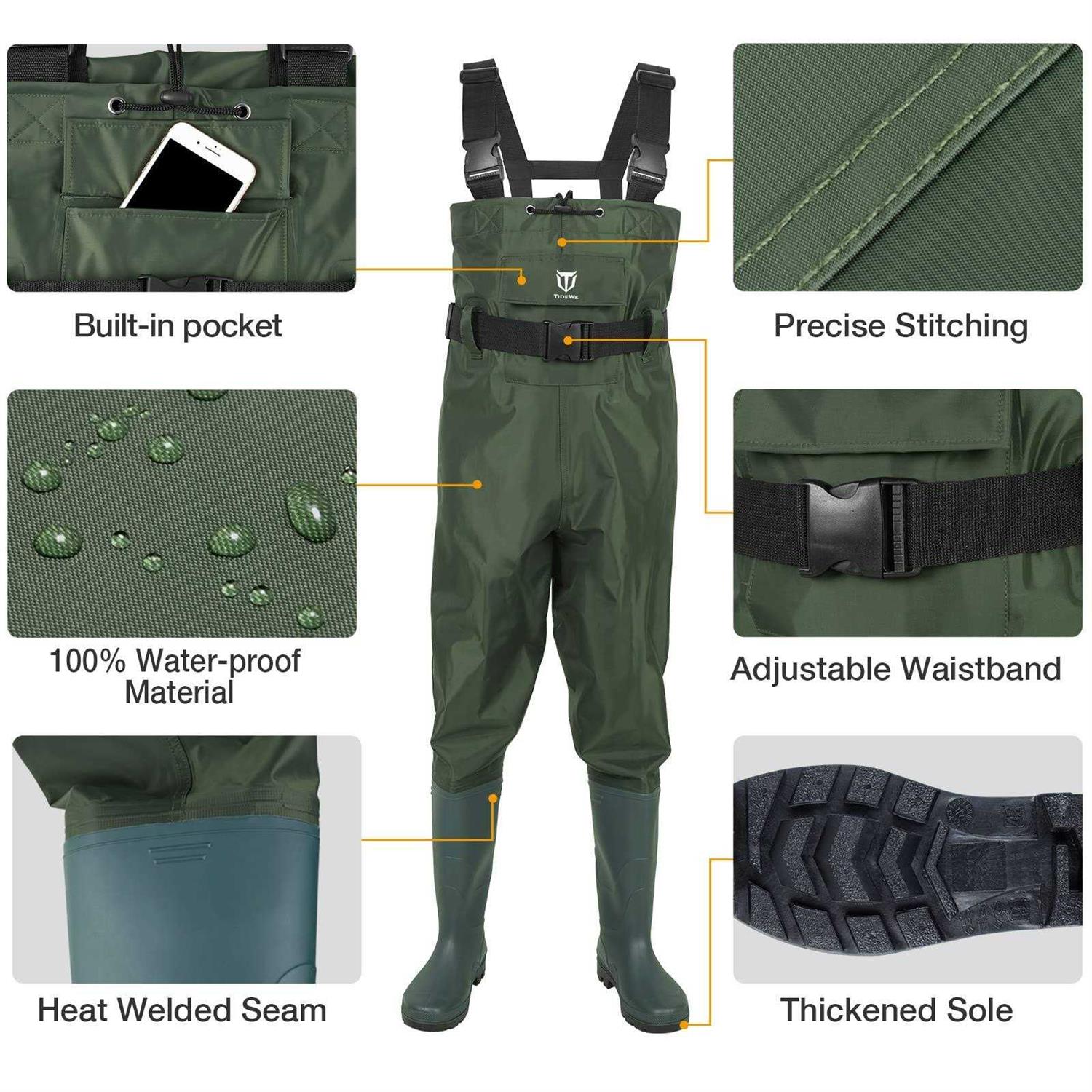 TIDEWE Bootfoot Chest Wader, 2-Ply Nylon/PVC Waterproof Fishing & Hunting Waders with Boot Hanger for Men and Women - Image 3