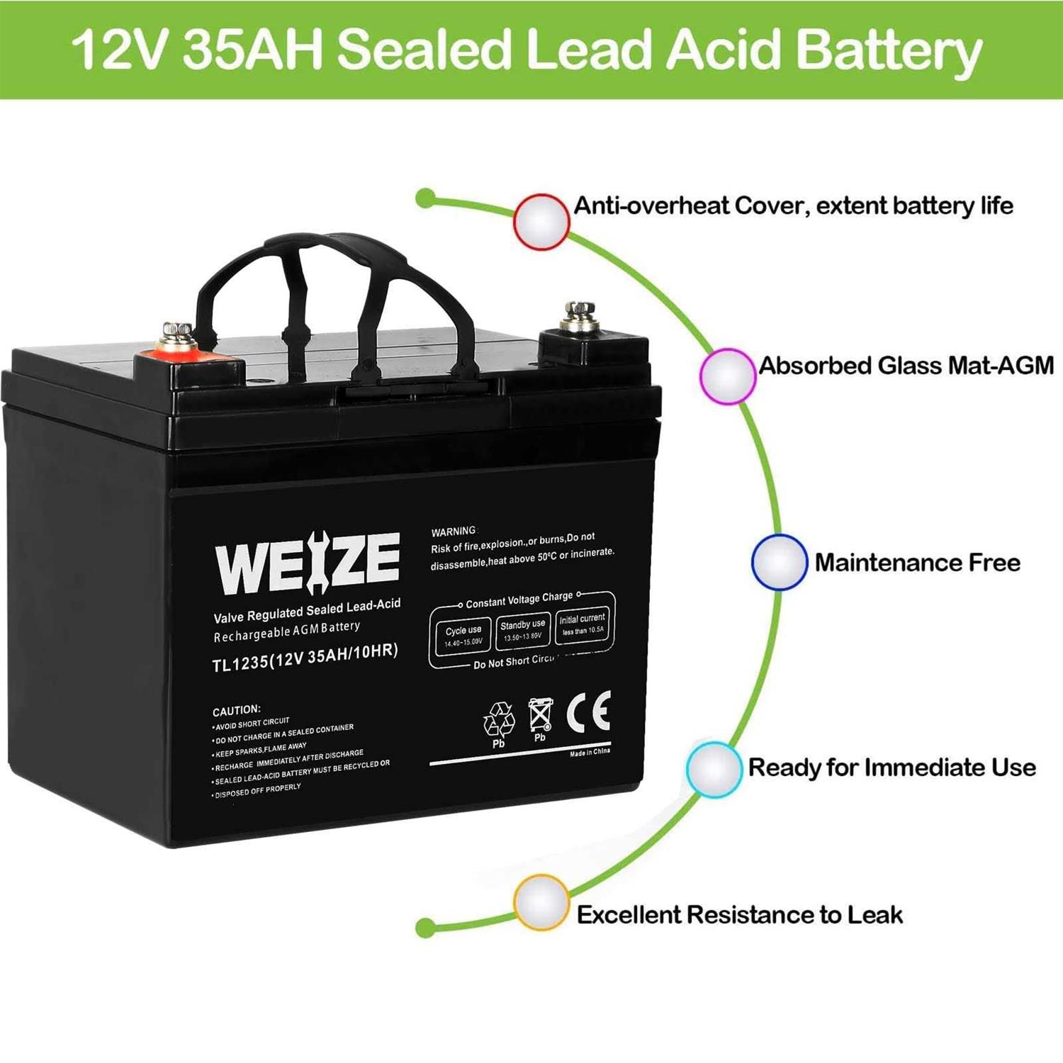 Weize 12v 35ah Deep Cycle Battery for Scooter Pride Mobility Jazzy Select Electric Wheelchair - Image 4
