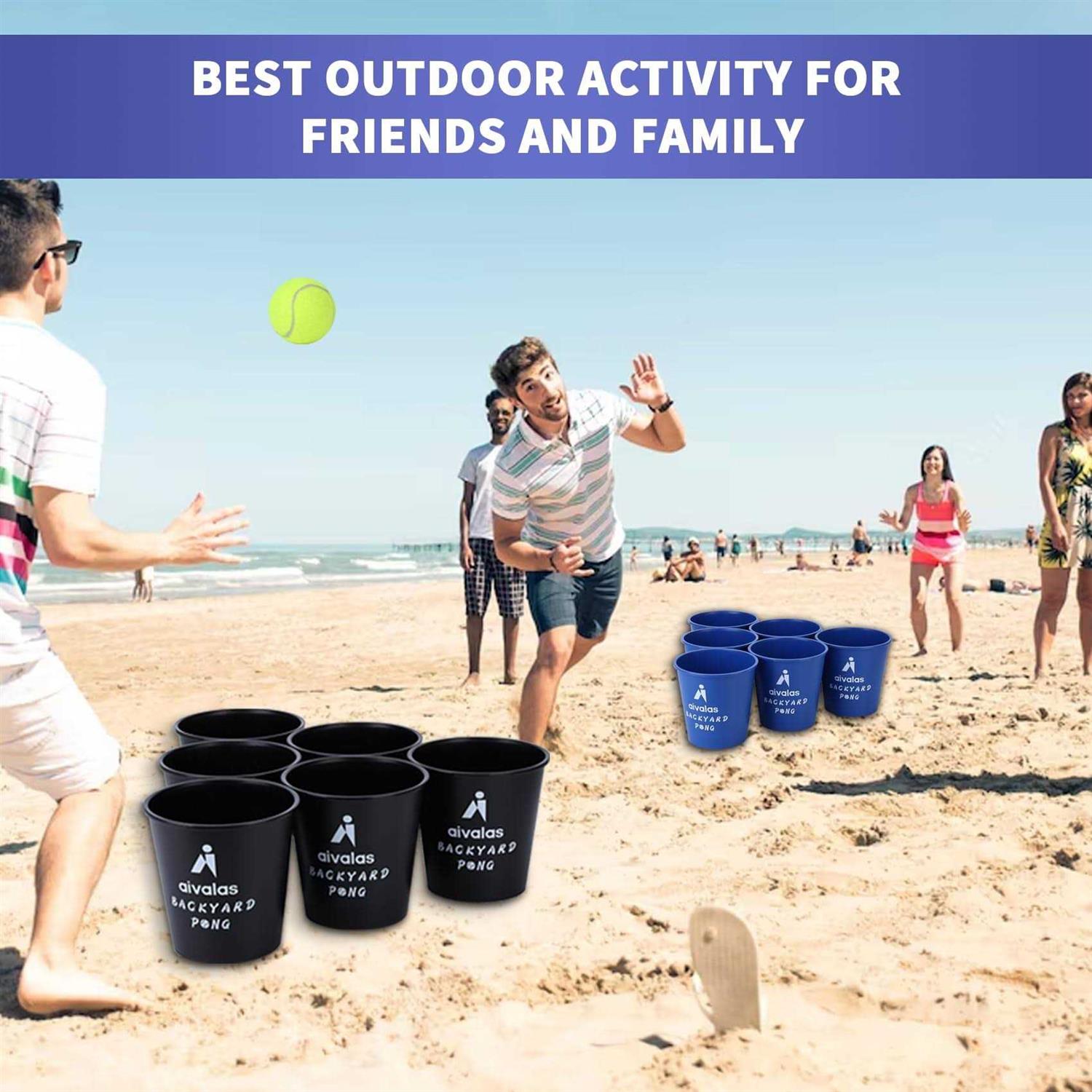 Aivalas Yard Pong Outdoor Games Set, Giant Yard Pong game for adults and family with 12 Buckets, 4 Balls and a carrying Bag - Image 3