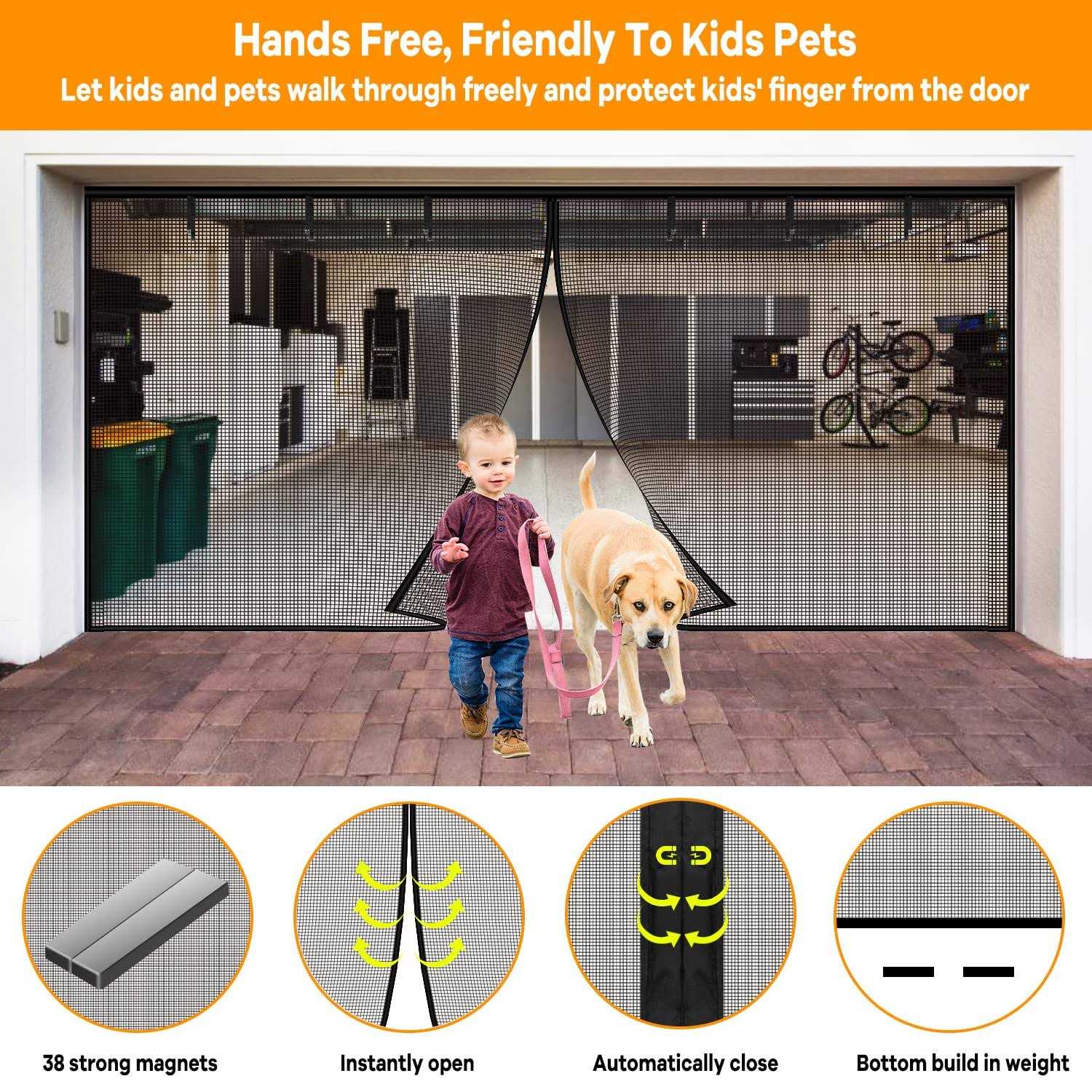 Toanel Garage Screen Doors for 2 Car 16x7 ft Heavy Duty Self Sealing Magnetic Fiberglass Mesh with 6 Roll Up Starps - Image 4