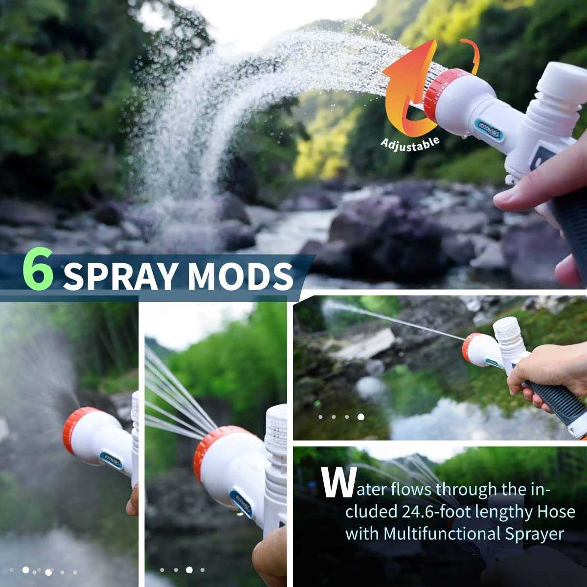 ZOOOBELIVES High Pressure Camping Shower with 50W/75psi Pump, Outdoor Camp Shower with Multi-use Sprayer and LED Light for Campsite Bathing Beach - Image 3