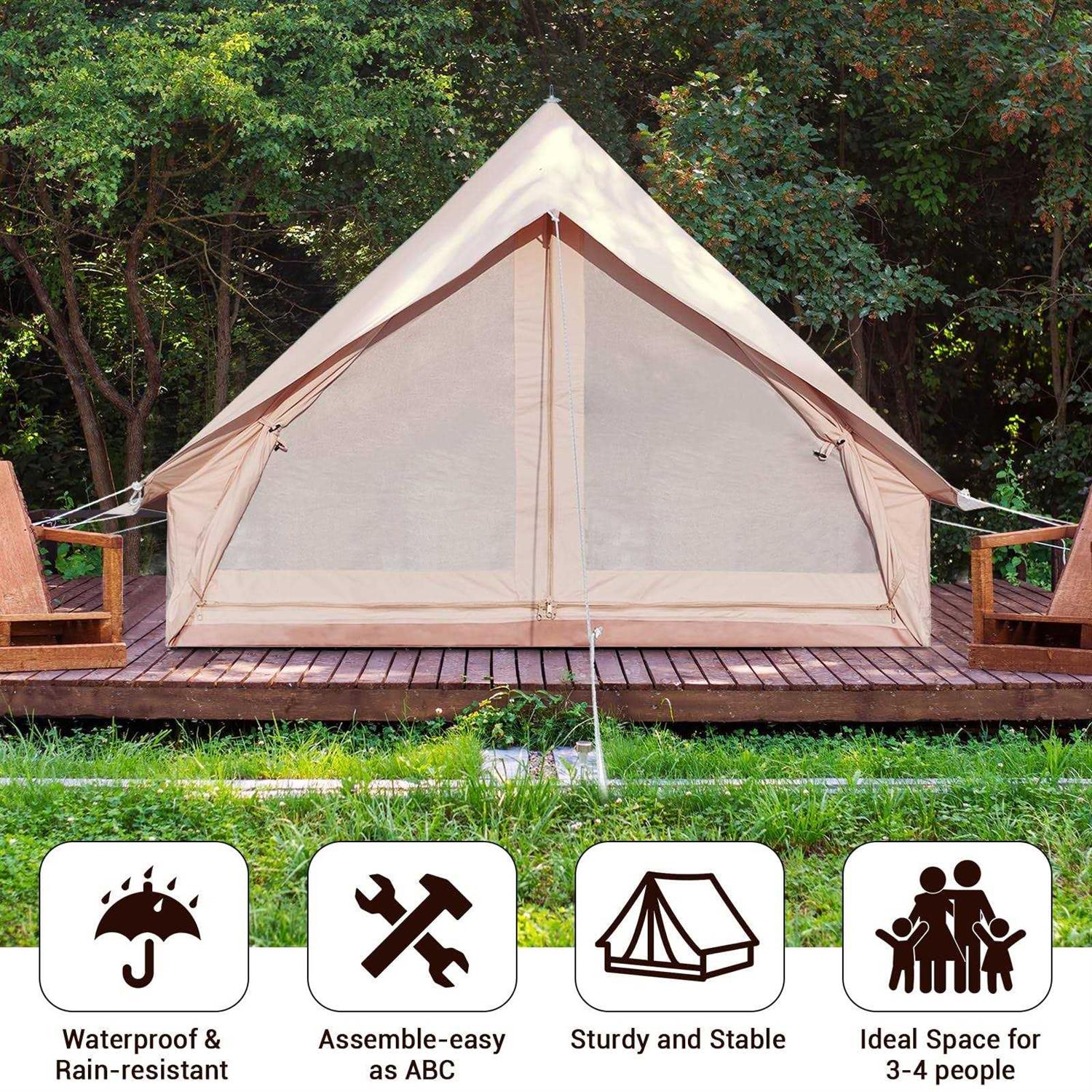 WELLOS Double Door Canvas Glamping Tent Rainproof Camping Bell Tent for 4 Person with Windows - Image 3