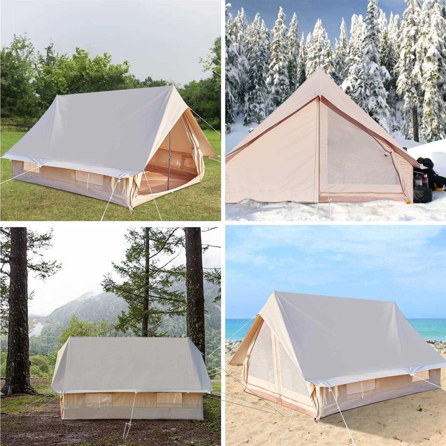 WELLOS Double Door Canvas Glamping Tent Rainproof Camping Bell Tent for 4 Person with Windows - Image 4