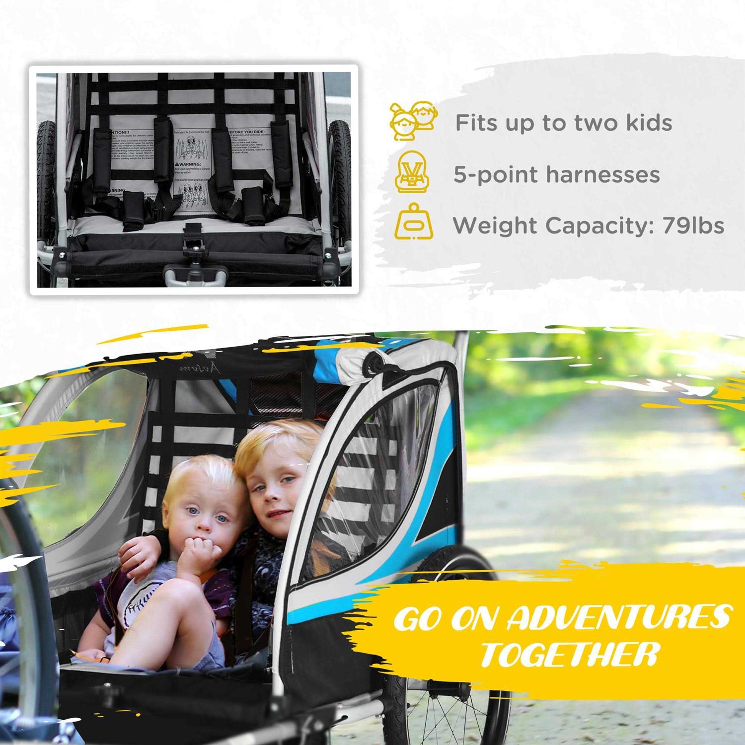 Aosom Bike Trailer for Kids 3-in-1 Running Stroller - Image 4