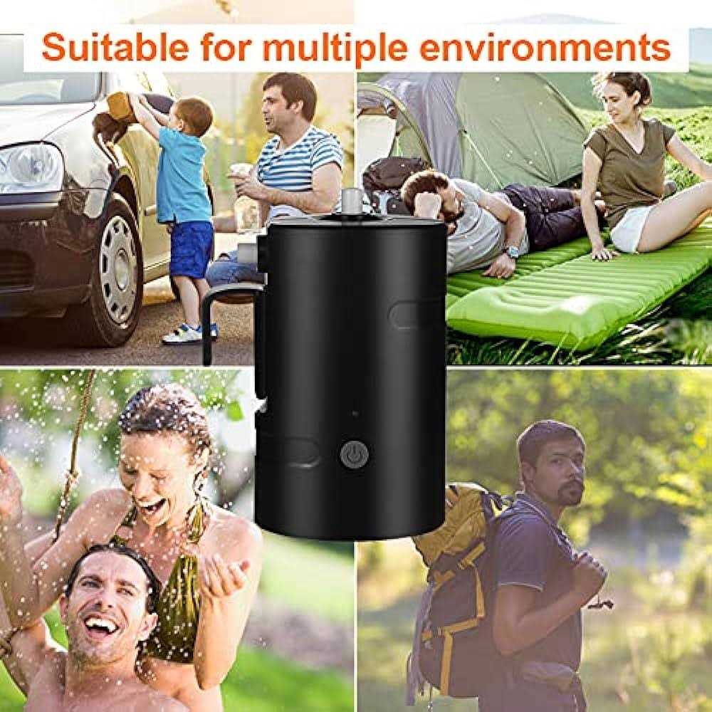 B.TAWD Portable Camping Shower Built-in 4400mAh USB Rechargeable IPX7 Waterproof Battery Shower Pump+Collapsible Bucket for Family Camp Hiking - Image 5
