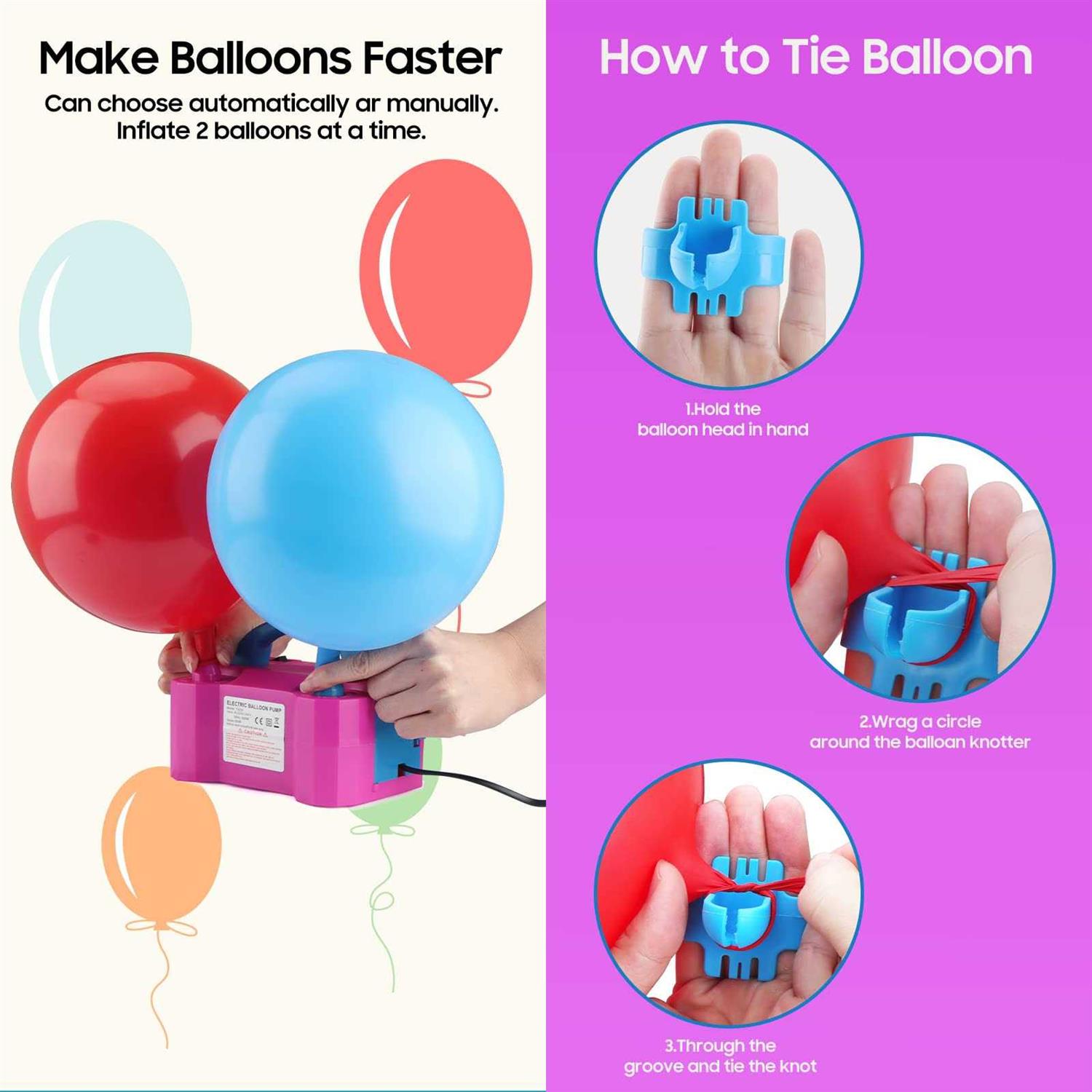 OWill Balloon Pump Electric,Portable Air Blower with Dual Nozzle Machine Inflator for Fast, Efficient and Easy Bulk Balloons - Image 4