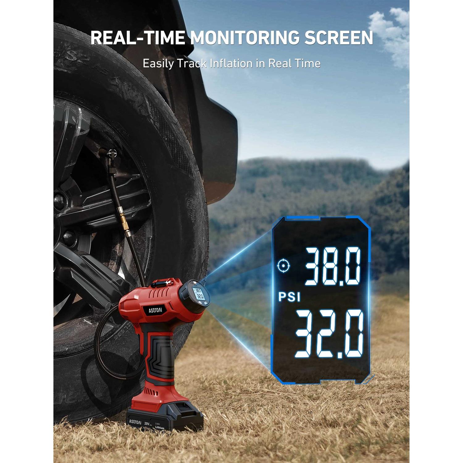 AstroAI Car Auto Tire Inflator 160 PSI Cordless Car Air Pump with 20V Rechargeable Battery - Image 4