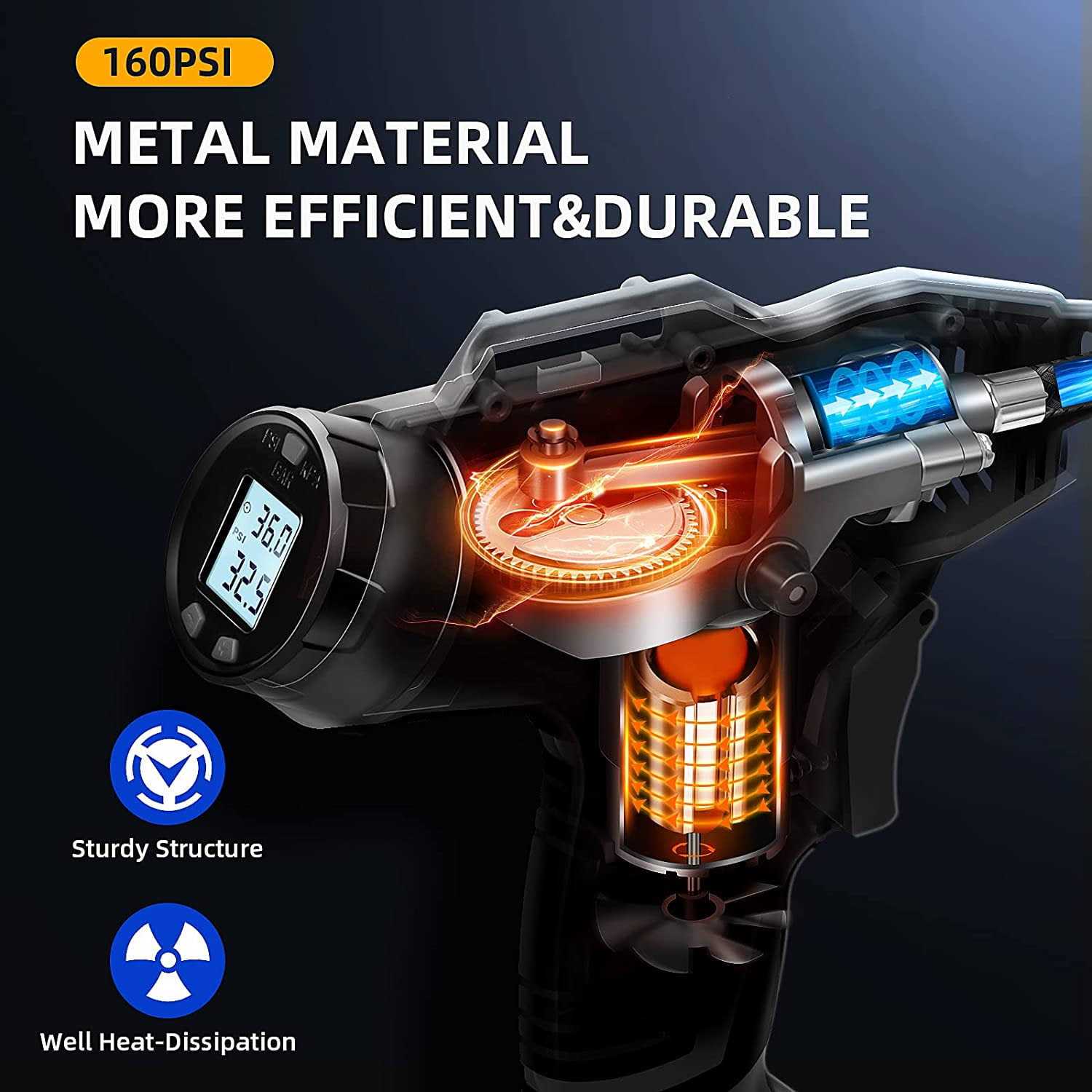 AstroAI Car Auto Tire Inflator 160 PSI Cordless Car Air Pump with 20V Rechargeable Battery - Image 4