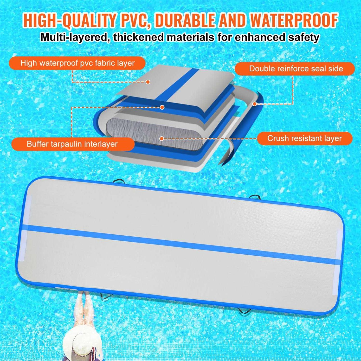 VEVOR Gymnastics Air Mat 4 inch Thickness Inflatable Gymnastics Tumbling Mat Tumble Track with Electric Pump Training Mats for Home - Image 3