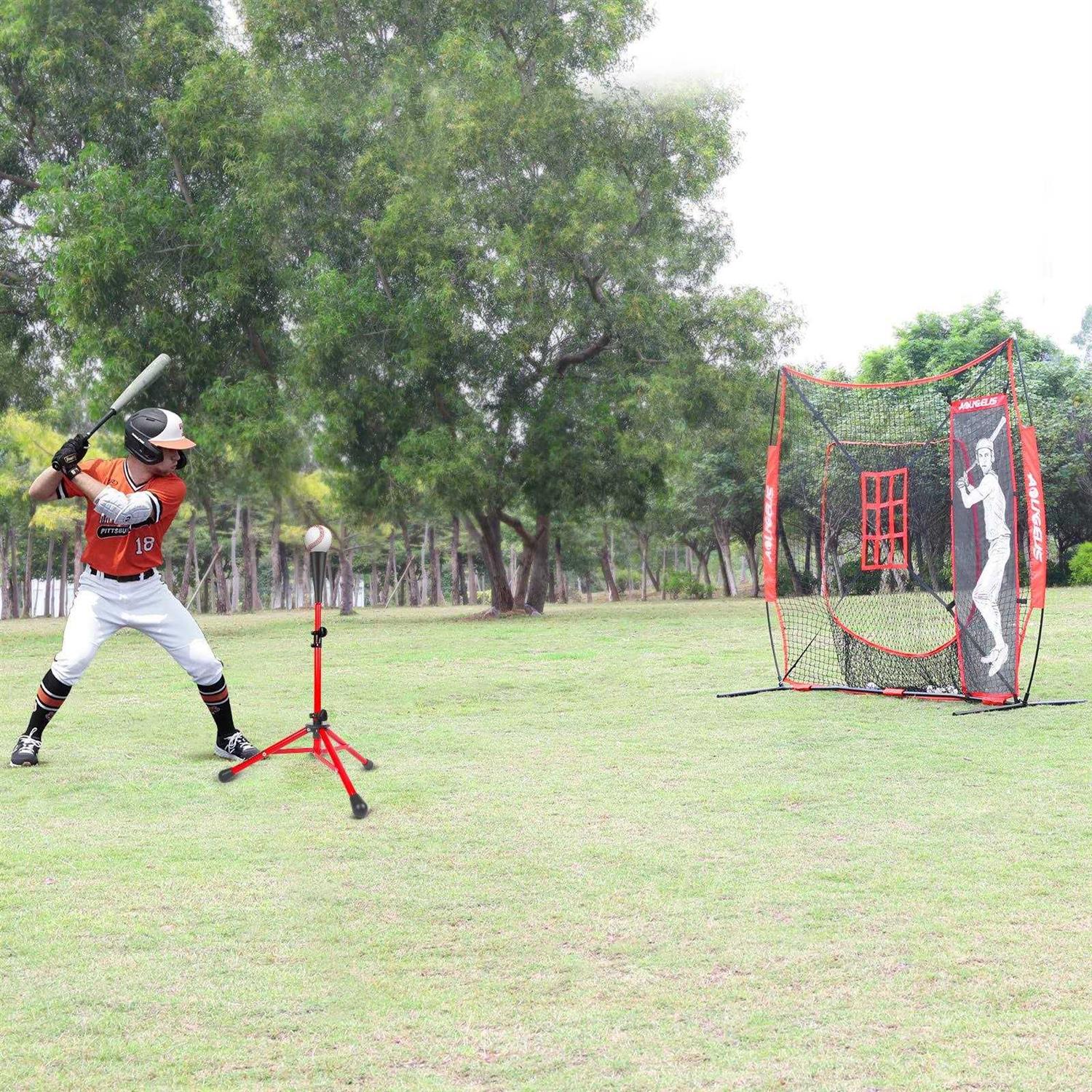AOLIGEIJS 7'X7' Baseball Softball Practice Net,Pitching Net,Batting Net,with Baseball Tee,Bonus Strike Zone and Bow Frame,for Hitting,Pitching - Image 3