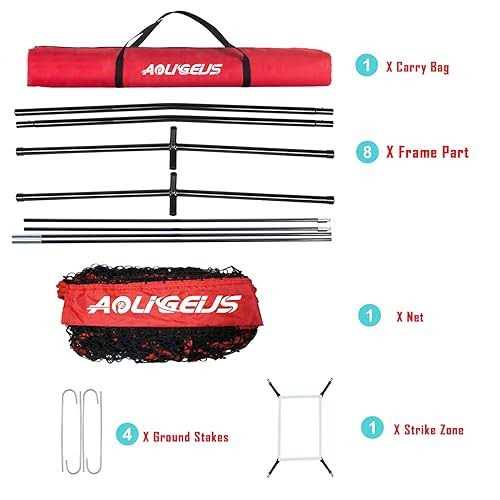 AOLIGEIJS 7'X7' Baseball Softball Practice Net,Pitching Net,Batting Net,with Baseball Tee,Bonus Strike Zone and Bow Frame,for Hitting,Pitching - Image 3