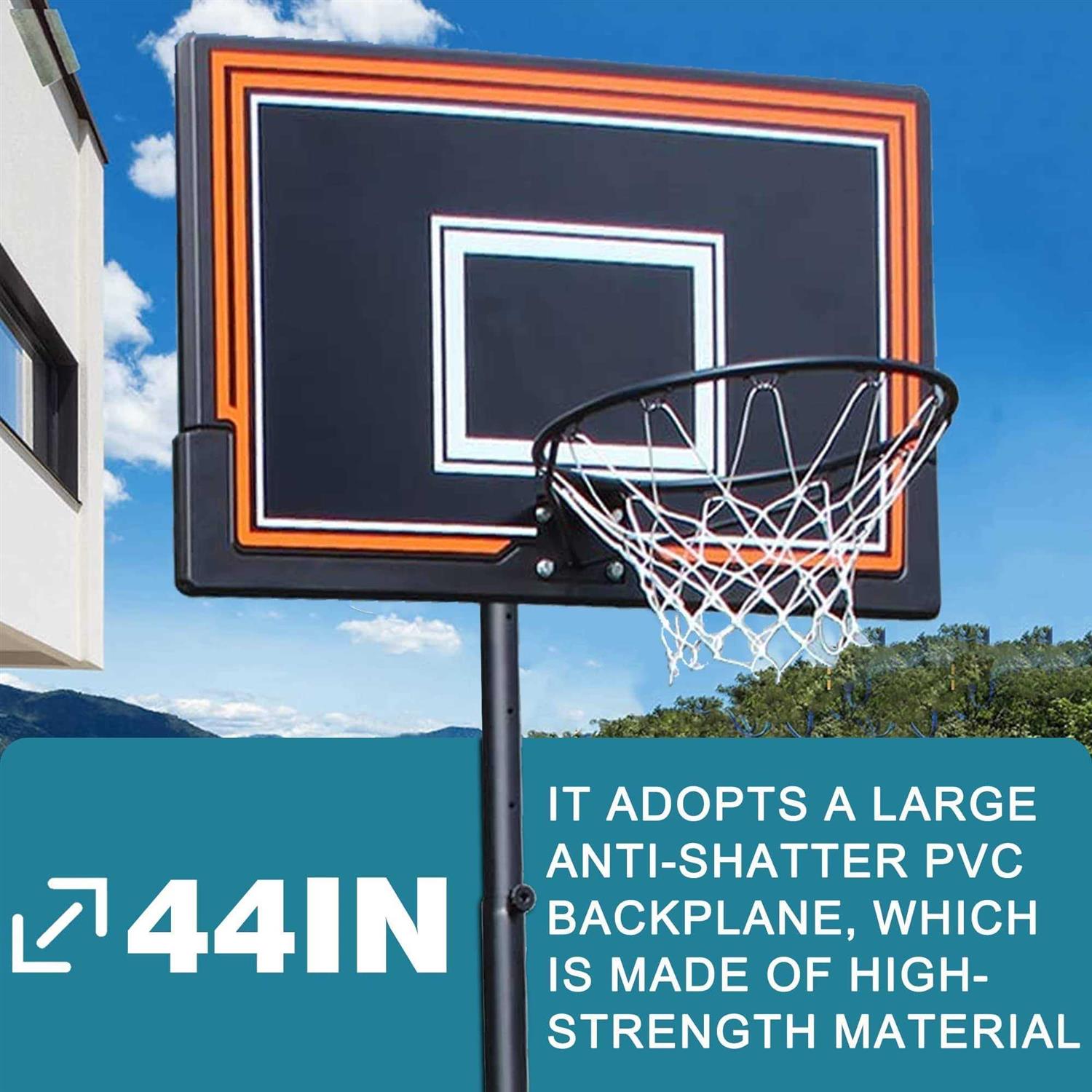 PayLessHere 44in Portable Basketball Hoop Basketball Goal Height Adjustable 7-10FT Basketball System Stand with Blackboard & Wheels Basketball Hoop - Image 5