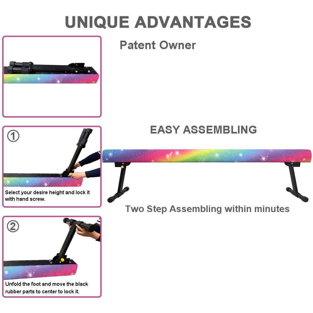 Sealoha 8ft Ultrasimple Adjustable&Foldable Balance Beam,High-Low Floor Beam Suede Gymnastics Equipment,No Tool Require - Image 5