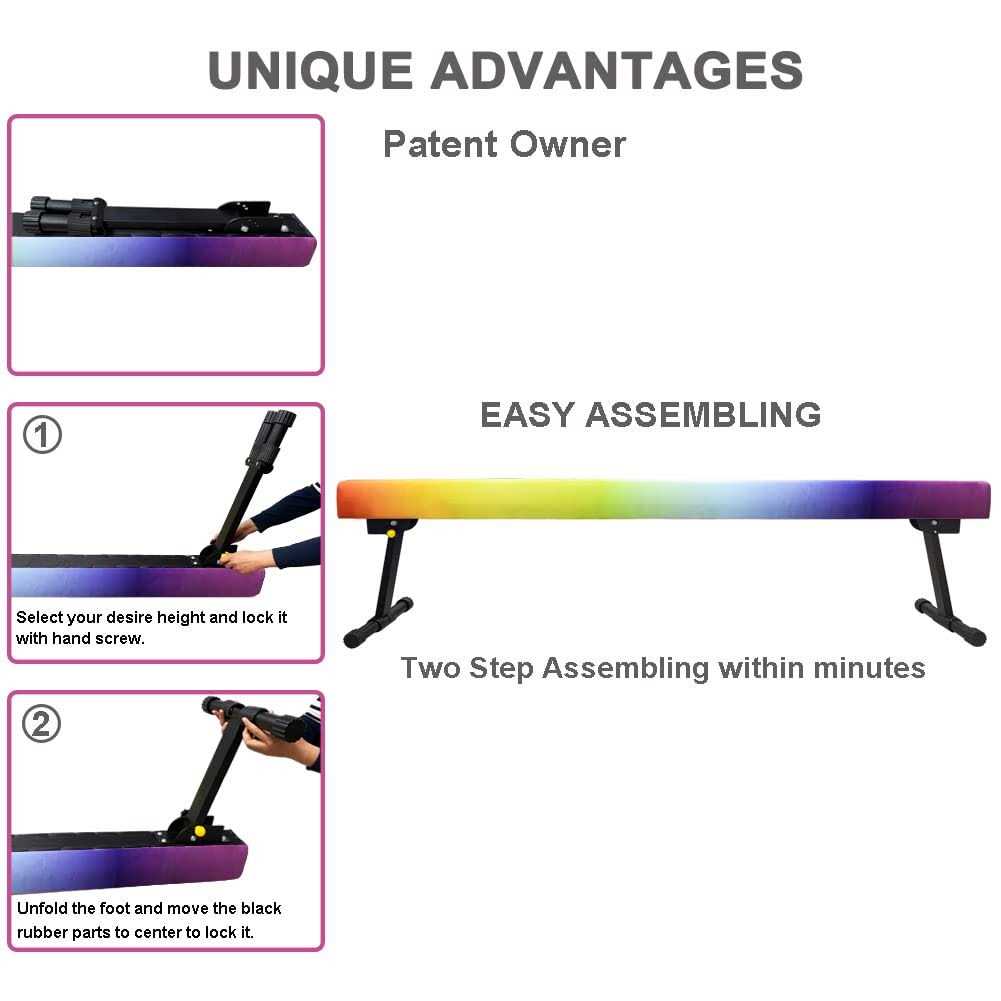 Sealoha 8ft Ultrasimple Adjustable&Foldable Balance Beam,High-Low Floor Beam Suede Gymnastics Equipment,No Tool Require - Image 3