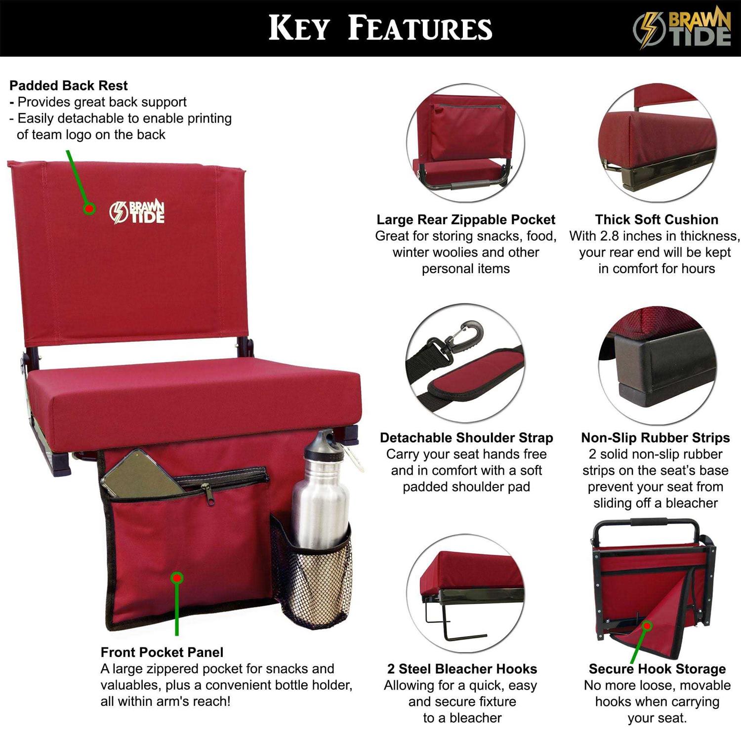BRAWNTIDE Wide Stadium Seat Chair 2 Pack Extra Thick Padding - Image 3