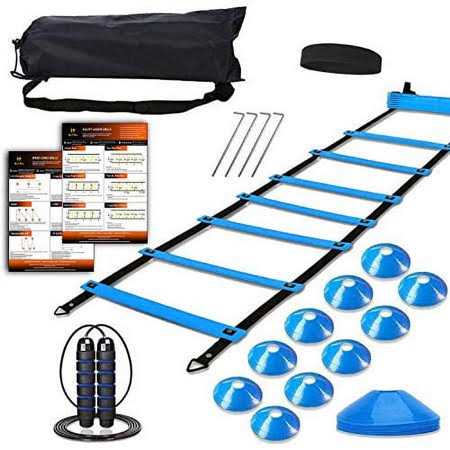 HLYWEI Speed Agility Training Set, Includes 1 Agility Ladder, 4 Steel Stakes, 1 Sports Headband,1 Jump Rope, 10 Disc Cones and Gym Carry Bag - Image 2
