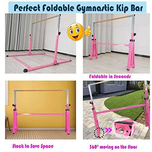 Seliyoo Foldable Gymnastic kip bar for Kids Ages 3-15 Gymnastics bar -Base Length 5FT/6FT, Adjustable Height,Gymnastics Equipment for Home and Gym - Image 5