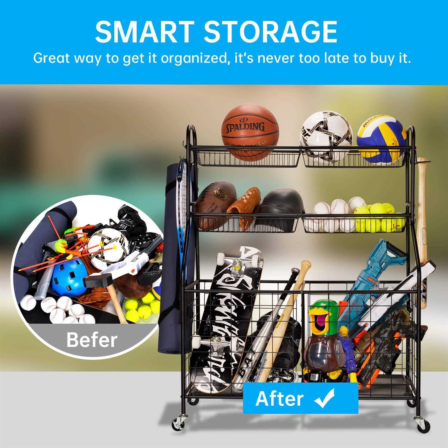Kinghouse Garage Sports Equipment Organizer Ball Storage Rack Toy Storage - Image 4