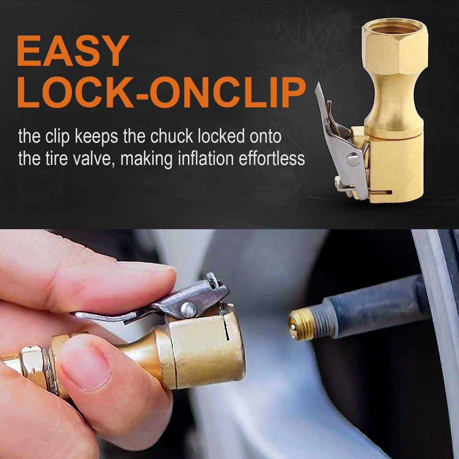 SAFELIFE Brass Air Chuck Closed Flow Tire Chuck Heavy Duty Lock on Tire Inflator Chuck with Clip - Image 4