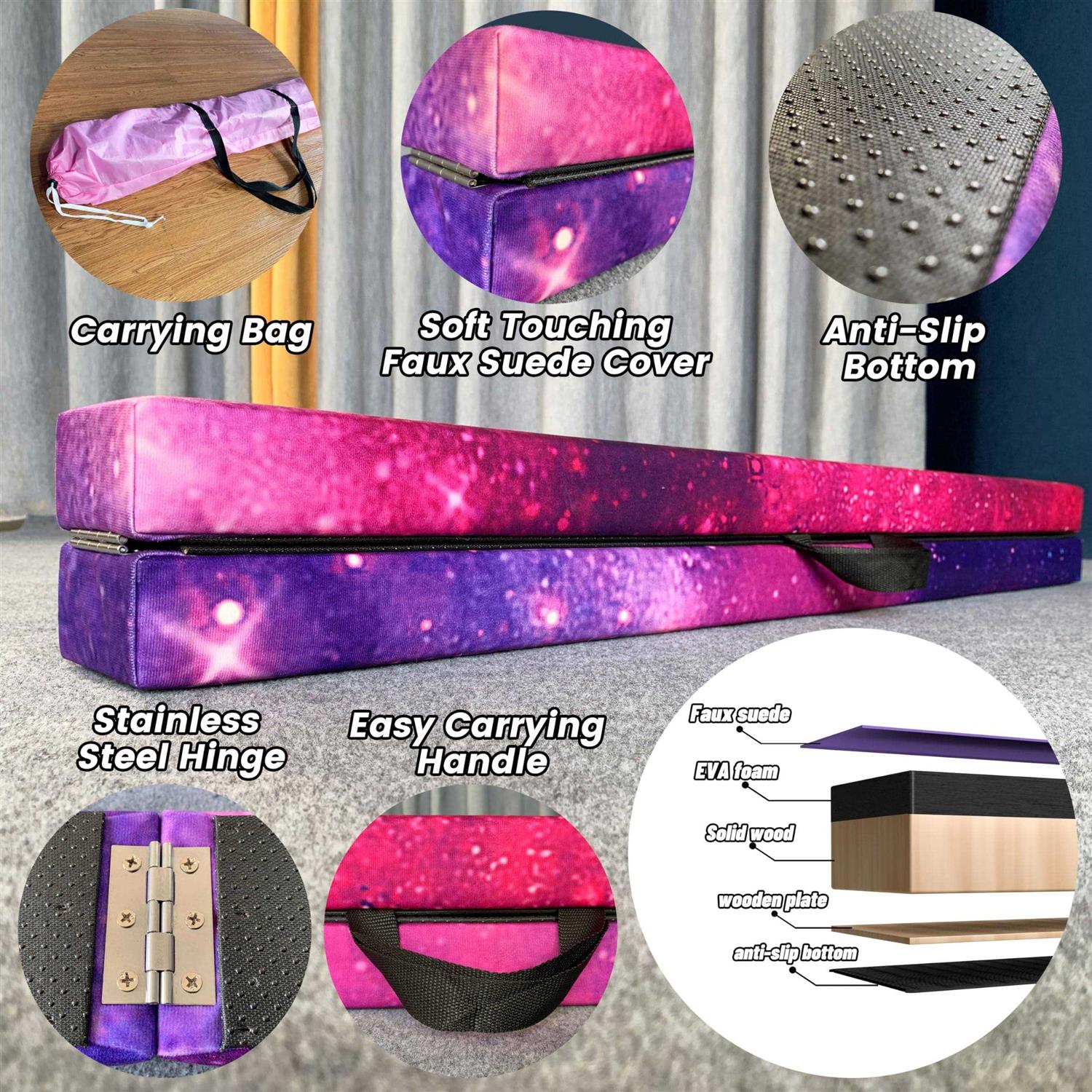 Fc Funcheer 8FT Folding Gymnastic Beam,Wood Core Anti-Slip Bottom With Carrying Handle - Image 4