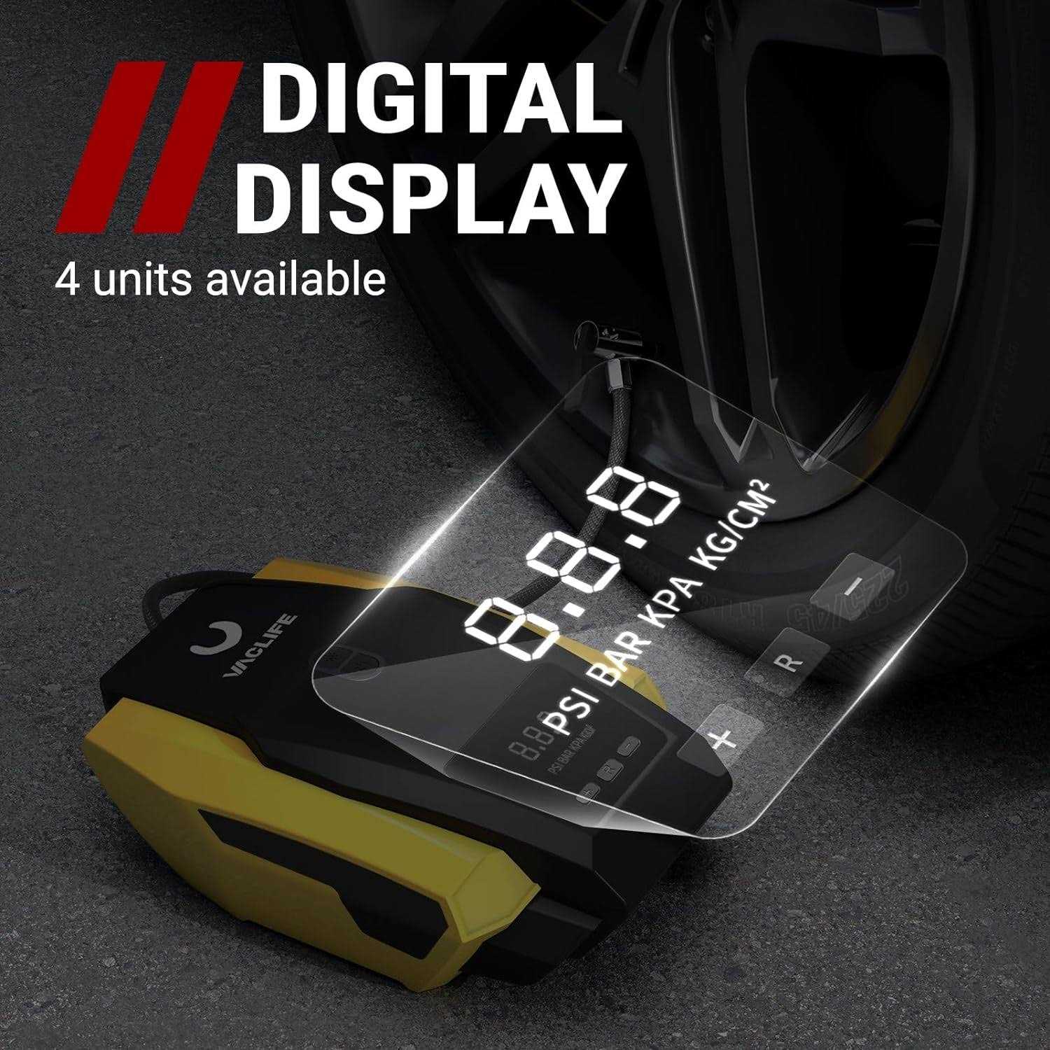 Vaclife Tire Inflator Portable Air Compressor Air Pump for Car Tires 12V DC 100psi Tire Pump for Bikes with LED Light - Image 5