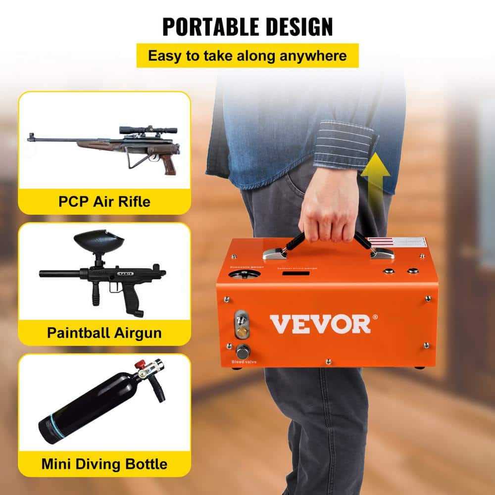 VEVORbrand PCP Air Compressor 4500Psi Portable PCP Compressor 12V DC 110V/220V AC PCP Airgun Compressor Auto-stop - Image 4