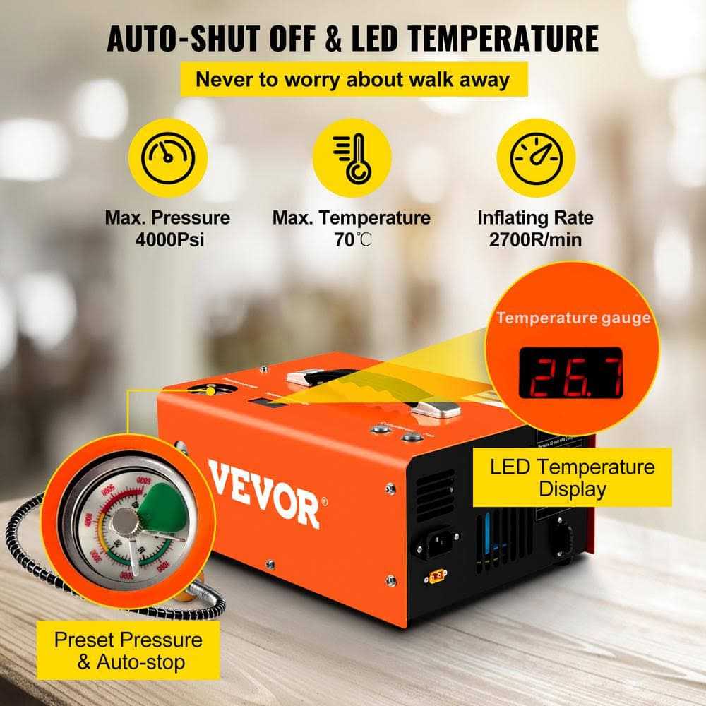 VEVORbrand PCP Air Compressor 4500Psi Portable PCP Compressor 12V DC 110V/220V AC PCP Airgun Compressor Auto-stop - Image 5