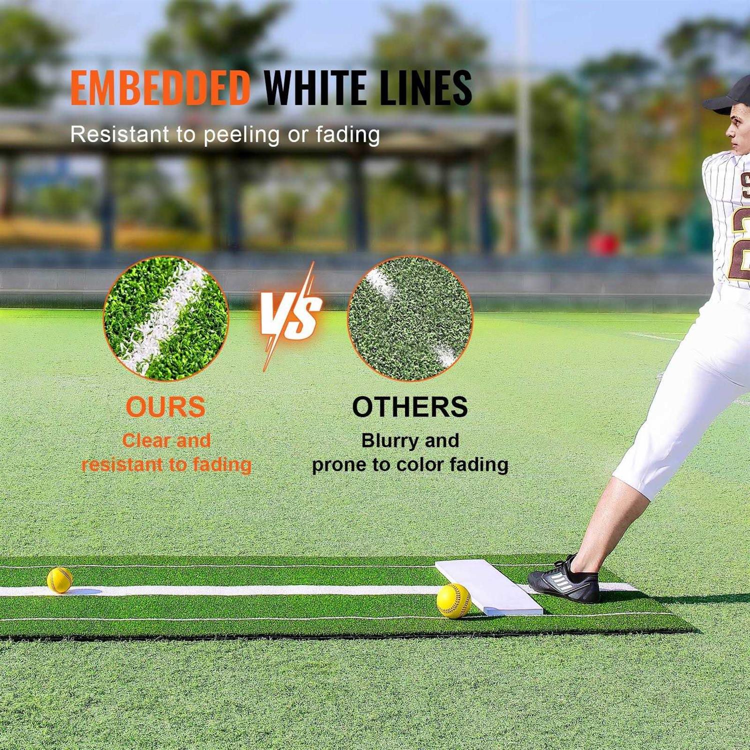 VEVOR 10 x 3 ft. Softball Antislip Antifade Rubber Training Aid Pitch Practice Softball Pitching Mat for Indoor & Outdoor - Image 3