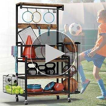 Ironck Dumbbell Rack with Ball Cage, Gym Storage for Kettlebells Yoga Mat, with Hooks and Wheels - Image 2