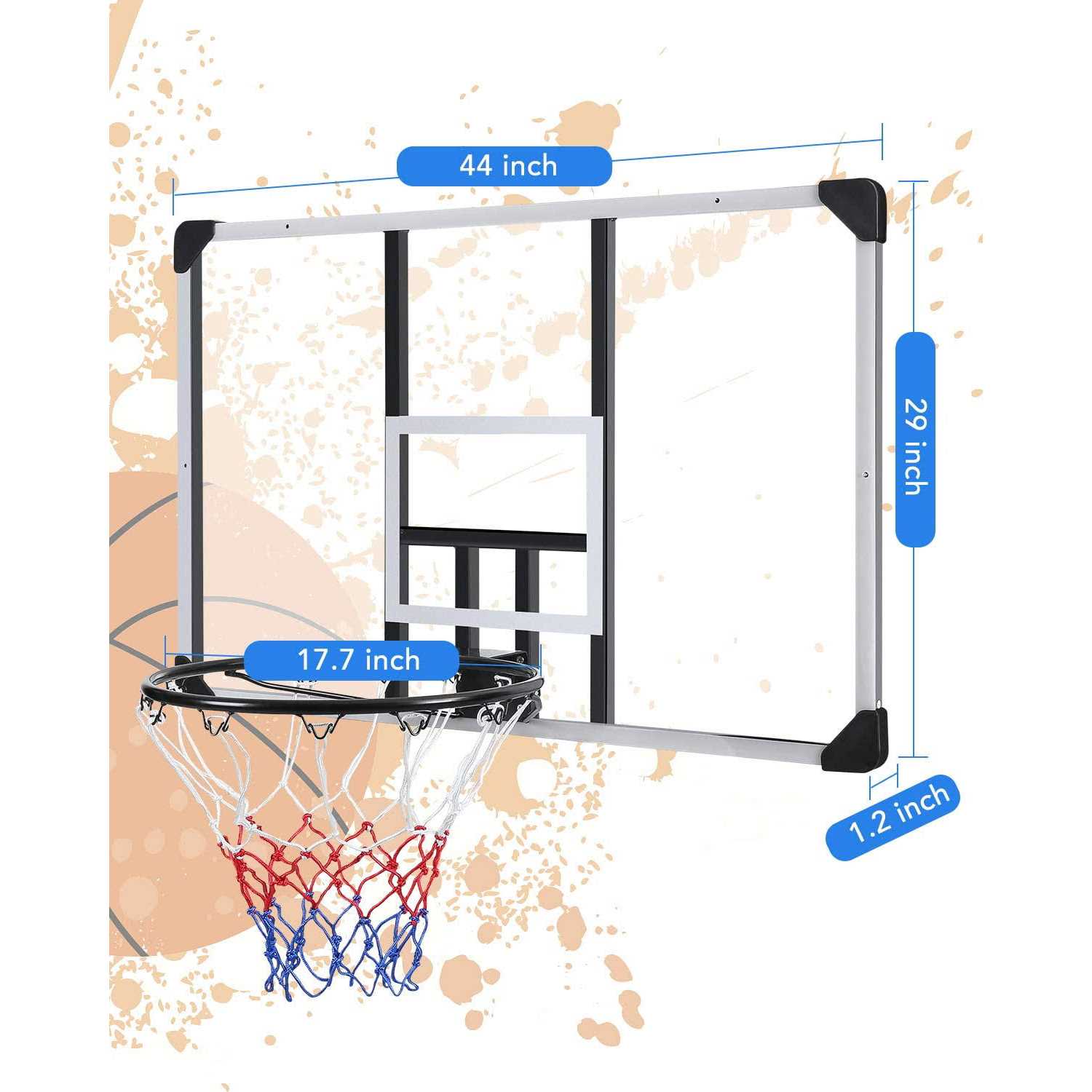 Maxkare 44 Basketball Backboard and Rim Combo Wall Mounted Basketball Hoop Outdoor Indoor for Kids Adults - Image 2