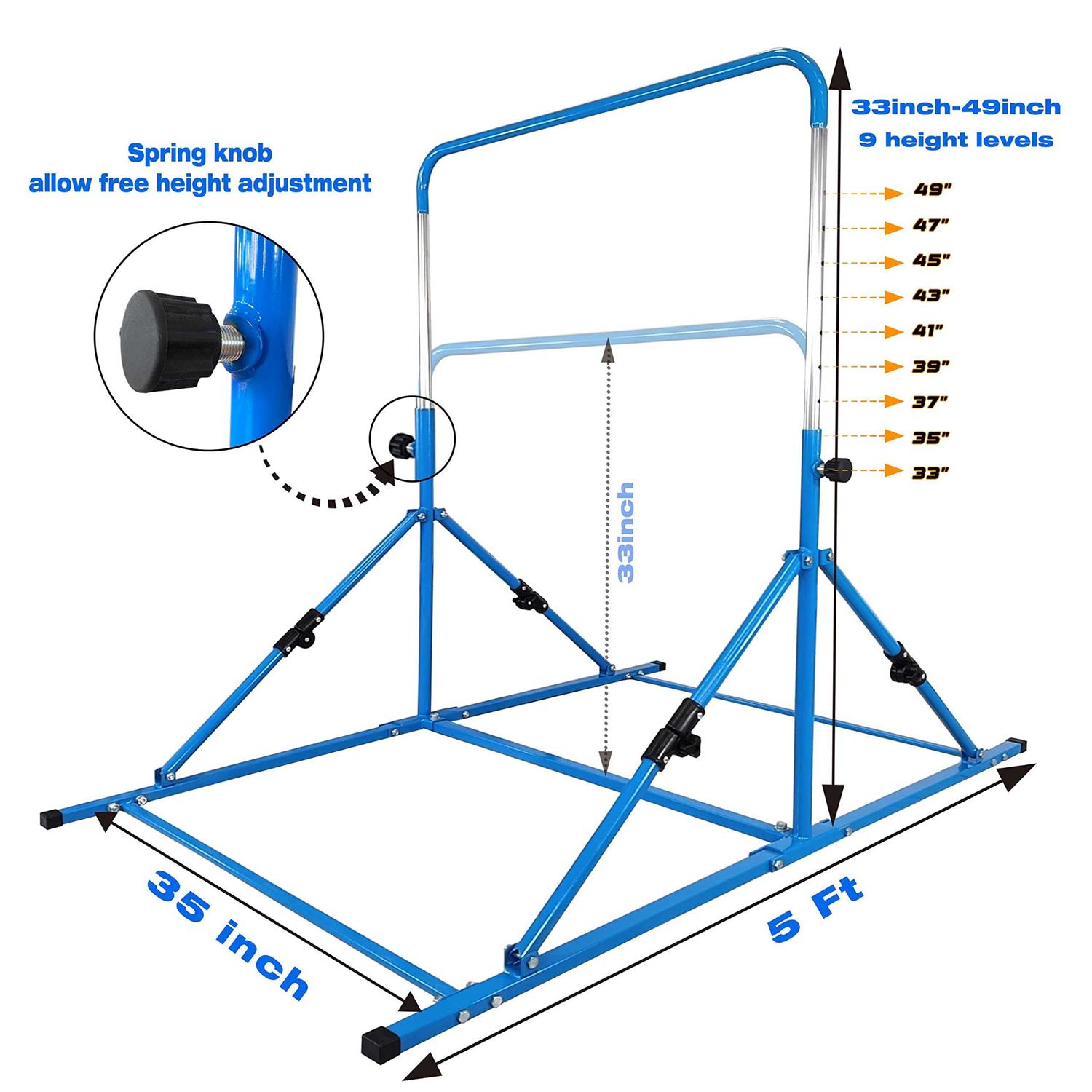 Seliyoo fodable Gymnastic kip bar, Gymnastics bar for Kids Ages 3-12,Adjustable Height from 33 to 49, Safety and Durable Triangle Base Gymnastics - Image 4