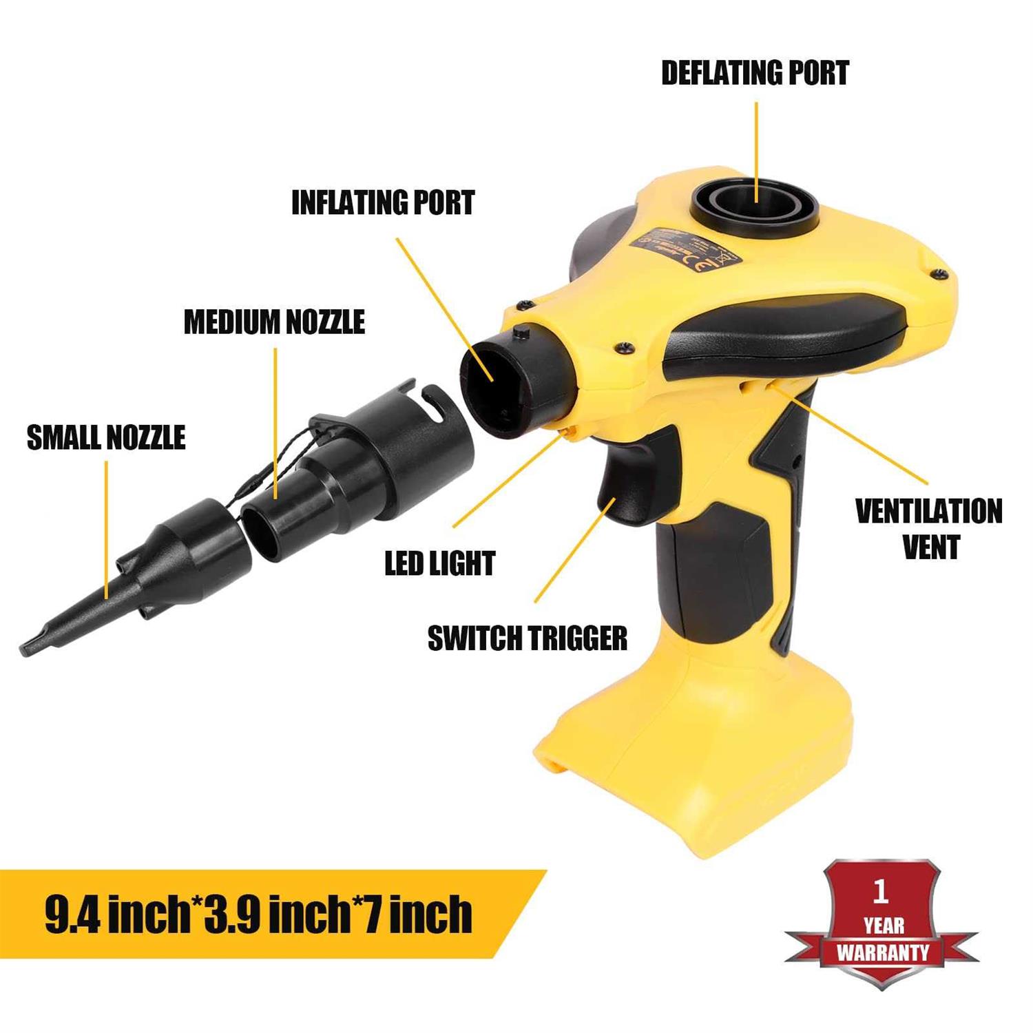 FORDWALT Cordless Air Pump Air Mattress Pump Mellif for Dewalt 20V Max Battery - Image 3