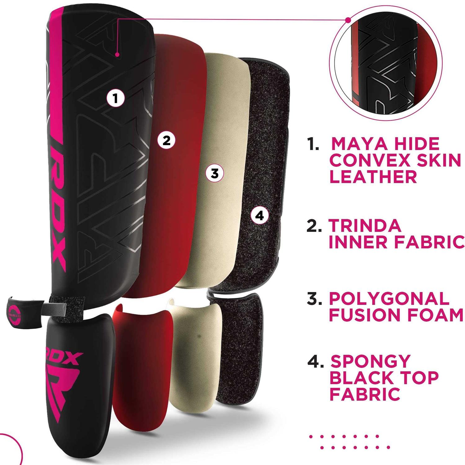 RDX Shin Guards for Kickboxing, Muay Thai and Training Pads Maya Hide Leather Kara Instep Foam Protection - Image 2