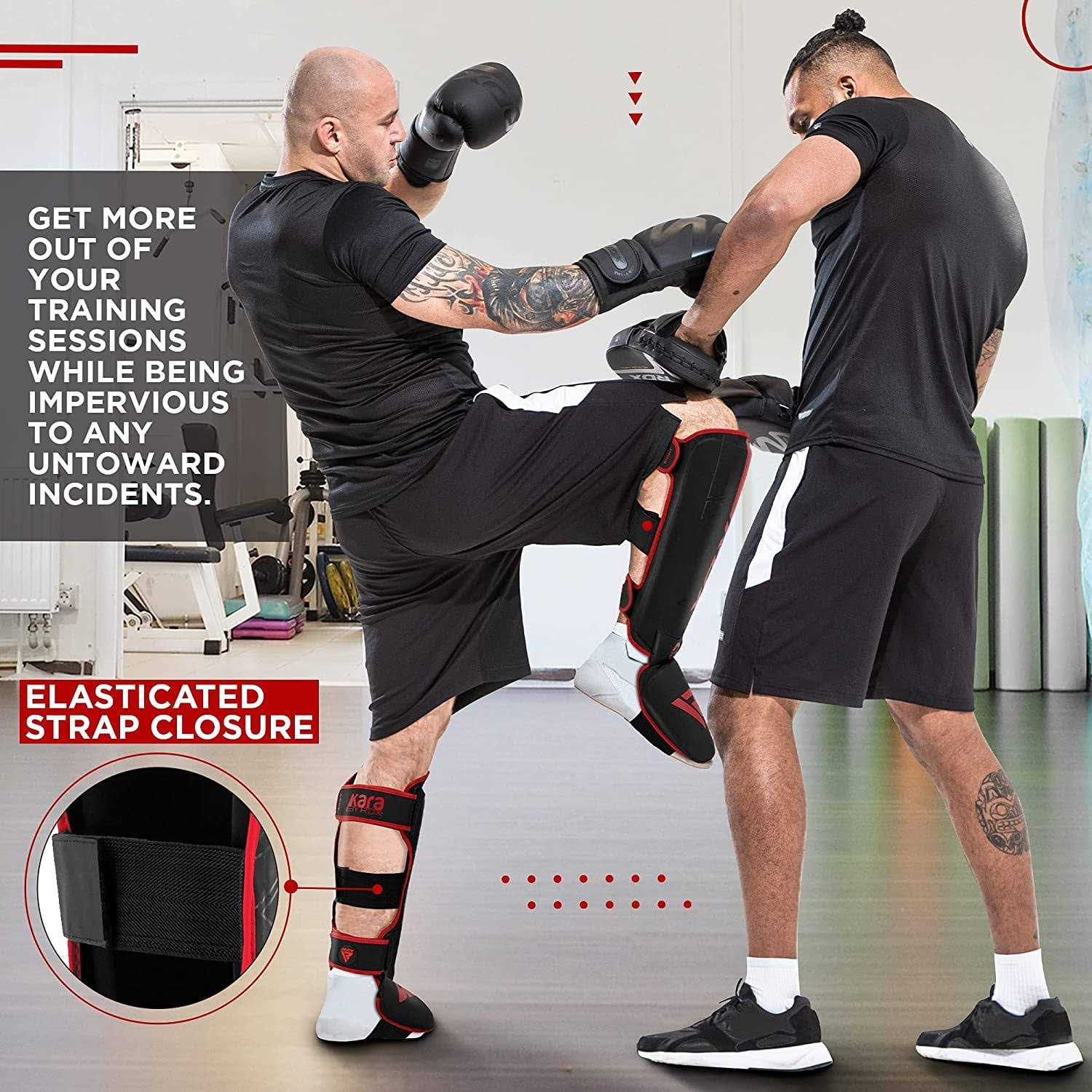 RDX Shin Guards for Kickboxing, Muay Thai and Training Pads Maya Hide Leather Kara Instep Foam Protection - Image 2