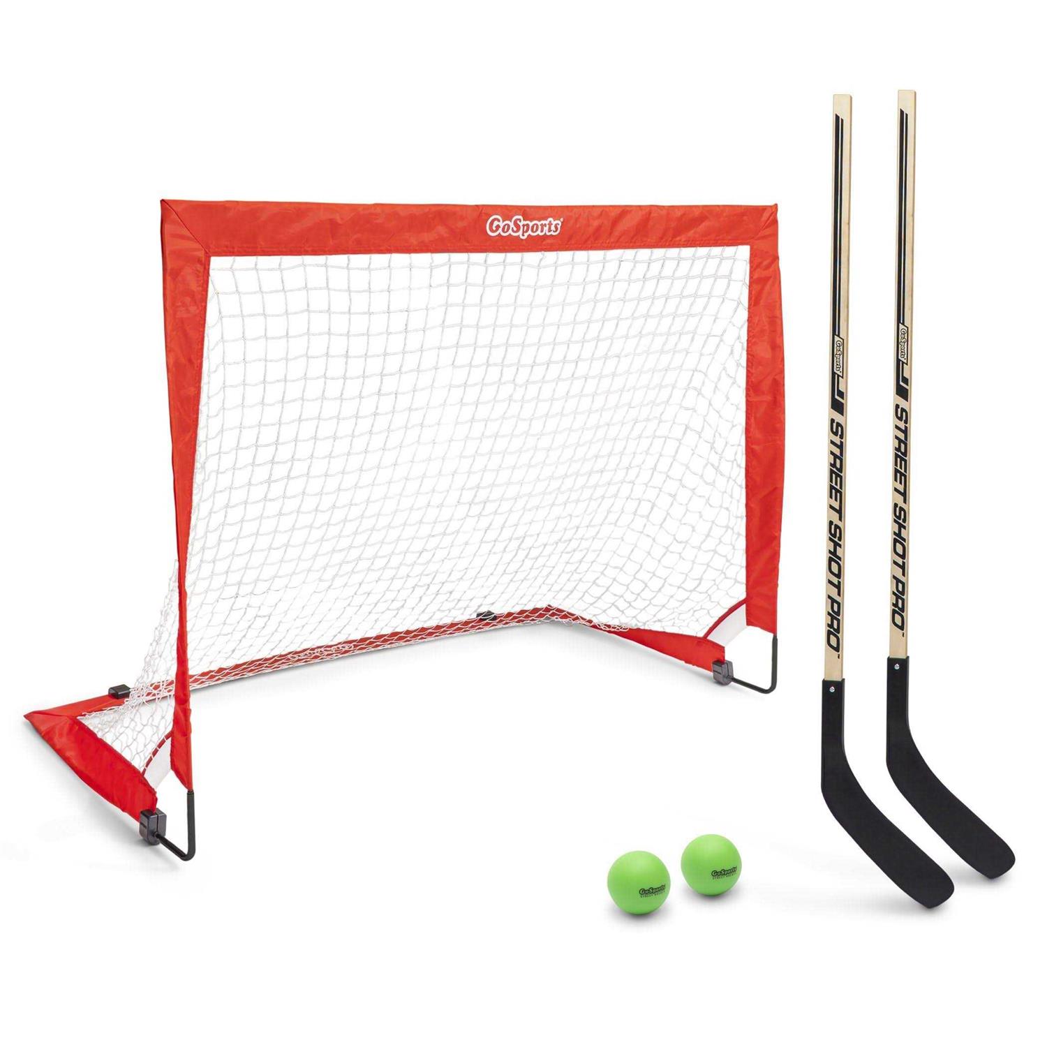 GoSports Hockey Street Set Includes Pop-Up Goal and 2 Hockey Sticks with 2 Hockey Street Balls