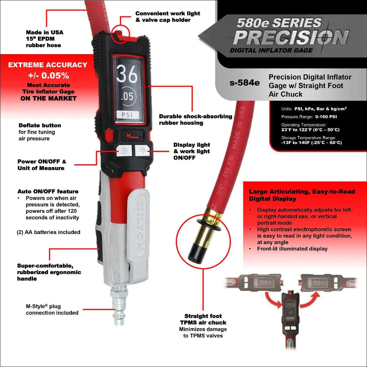 Milton S-580EKIT Digital Precision Inflator Gauge Kit - Image 3