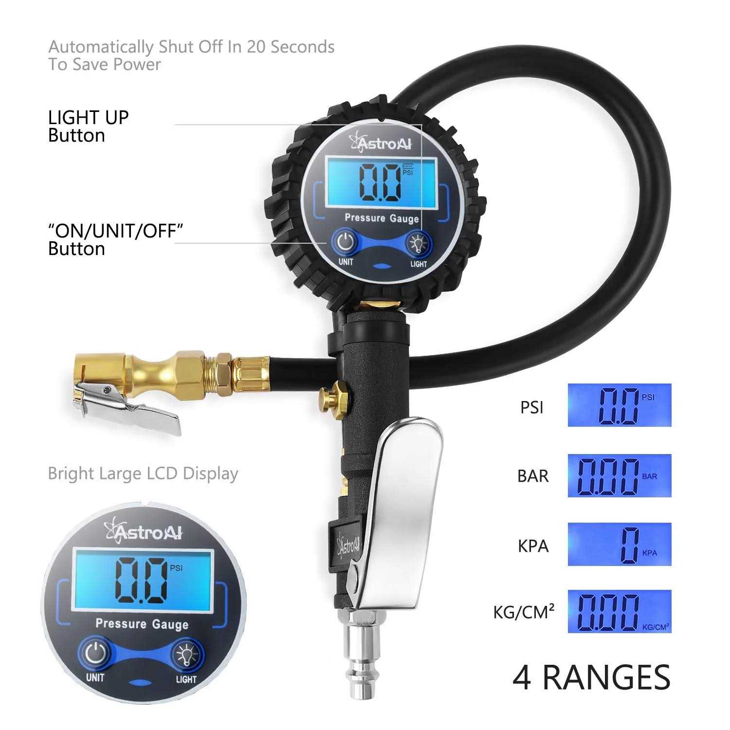 AstroAI Digital Tire Inflator with Pressure Gauge, Heavy Duty Air Chuck and Compressor Accessories - Image 3