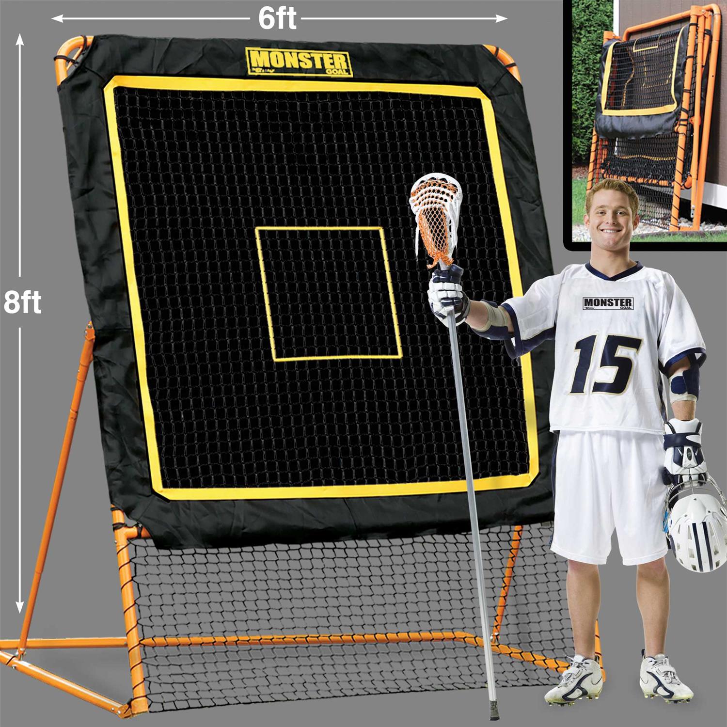 EZGoal 8'X6' Professional Folding Lacrosse Rebounder | LAX Throwback to Practice Your Passes and Catches,Orange