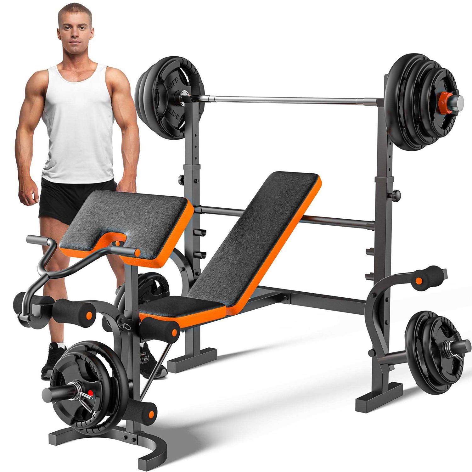 GIKPAL 660lb 6-in-1 Adjustable Weight Bench with Multi-Purpose Workout Bench Set with Barbel Rack and Leg Developer for Full Body Function Strength - Image 3