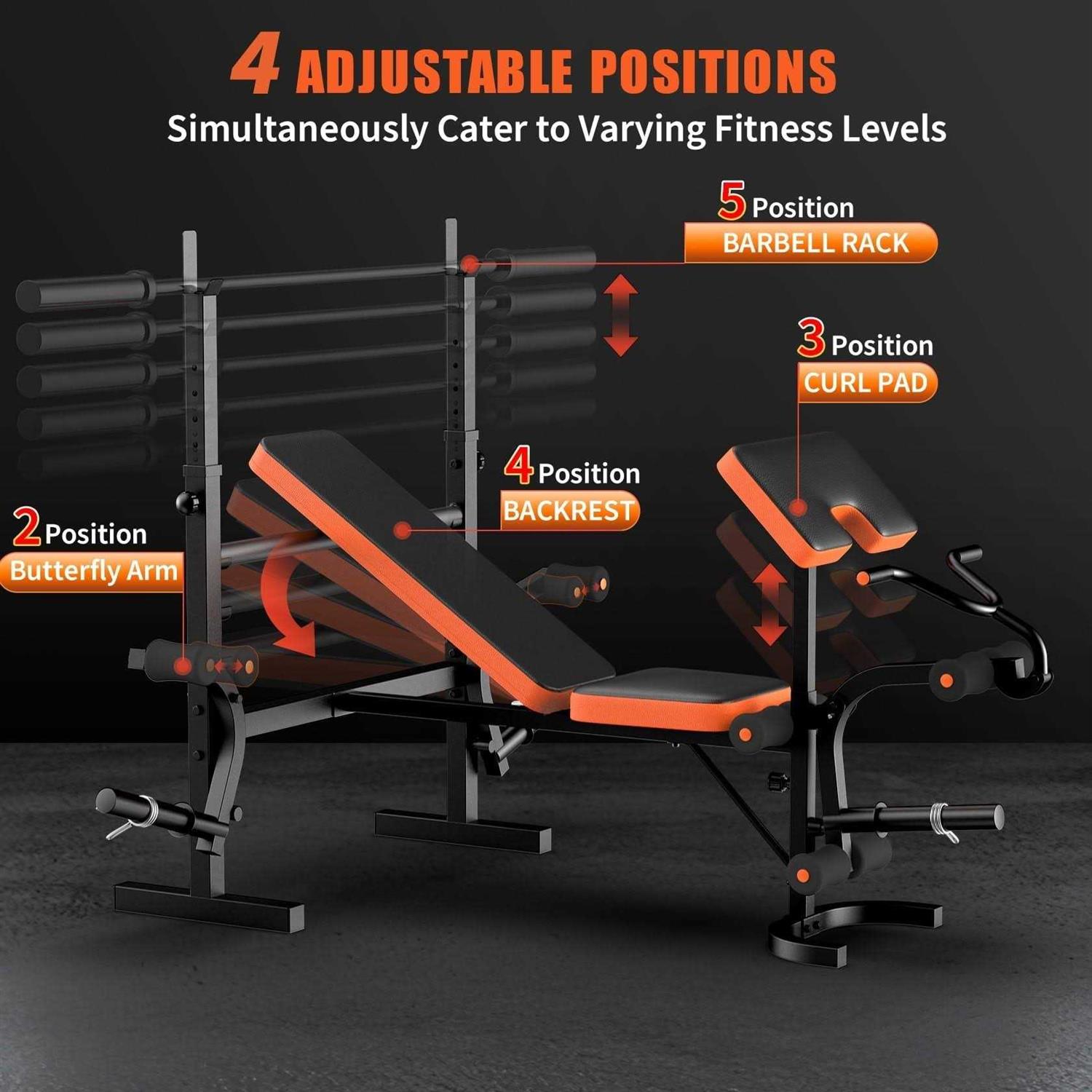 GIKPAL 660lb 6-in-1 Adjustable Weight Bench with Multi-Purpose Workout Bench Set with Barbel Rack and Leg Developer for Full Body Function Strength - Image 4