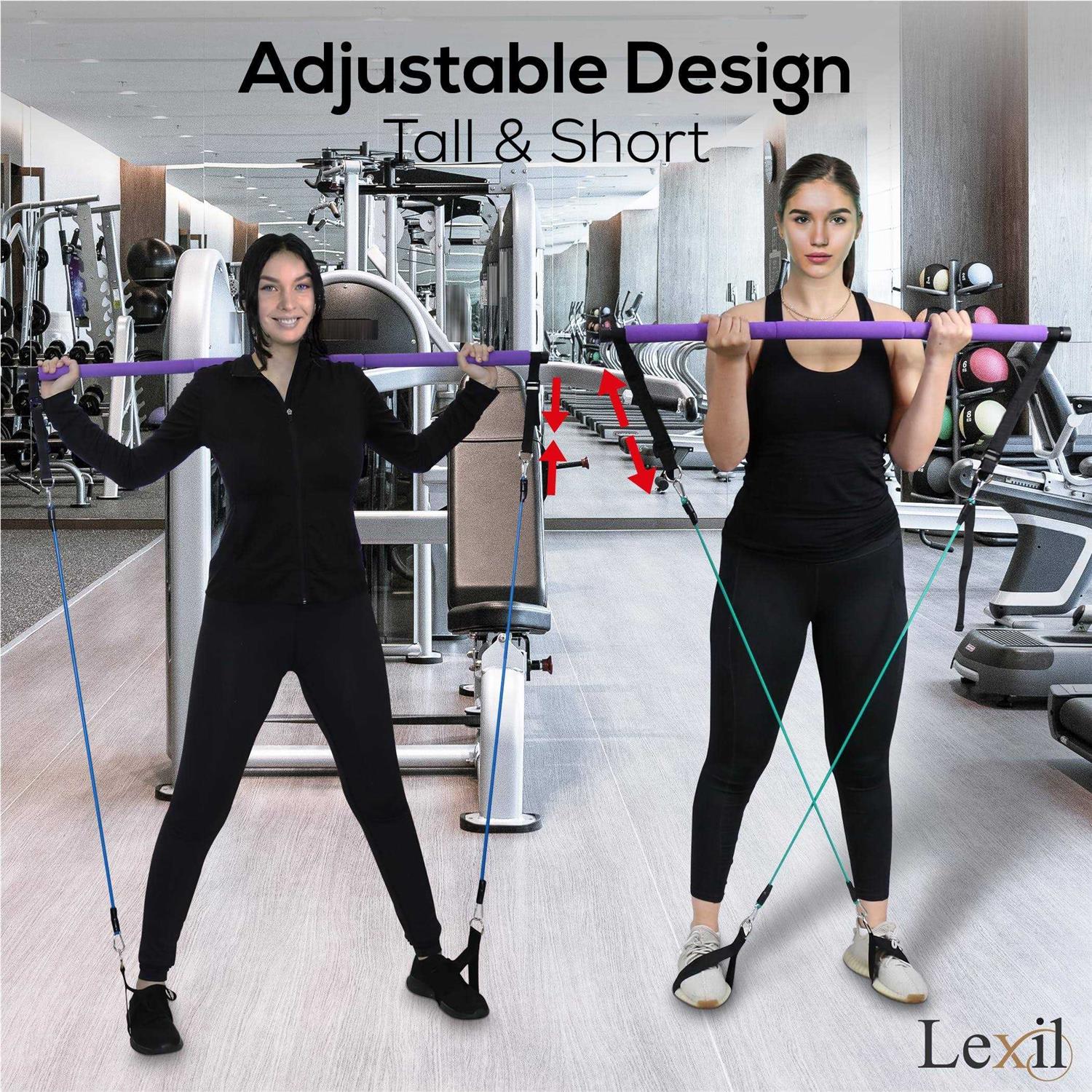 LEXIL Portable Pilates Bar Exercise Kit-Stackable 3 Pairs of Resistance Bands - Image 5