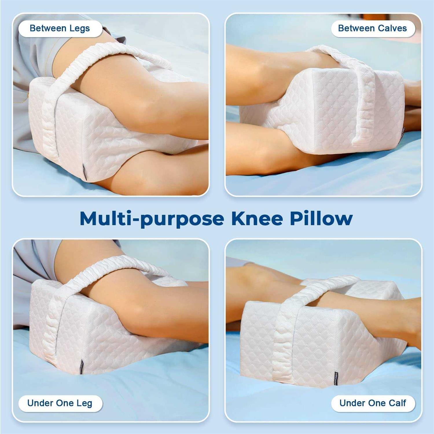 KingPavonini Cooling Knee Pillow for Side Sleepers, Gel Memory Foam Leg Pillows for Sleeping with Ice Silk Cover and Strap - Image 3