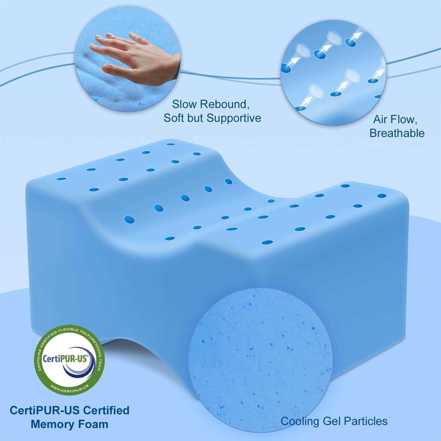 KingPavonini Cooling Knee Pillow for Side Sleepers, Gel Memory Foam Leg Pillows for Sleeping with Ice Silk Cover and Strap - Image 4