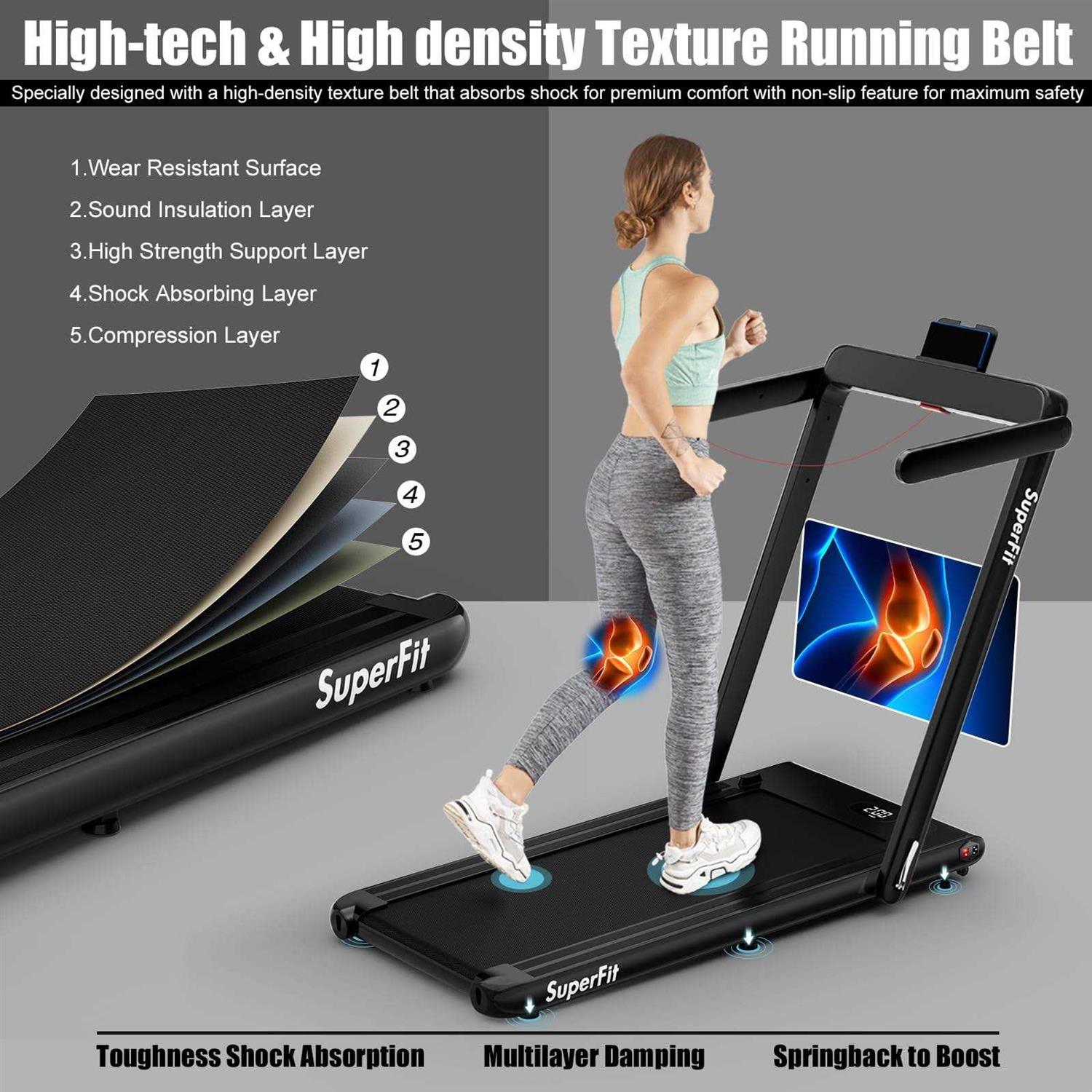 Goplus 2 in 1 Folding Treadmill, 2.25HP Superfit Under Desk Electric Treadmill, Installation-Free Control and LED - Image 3