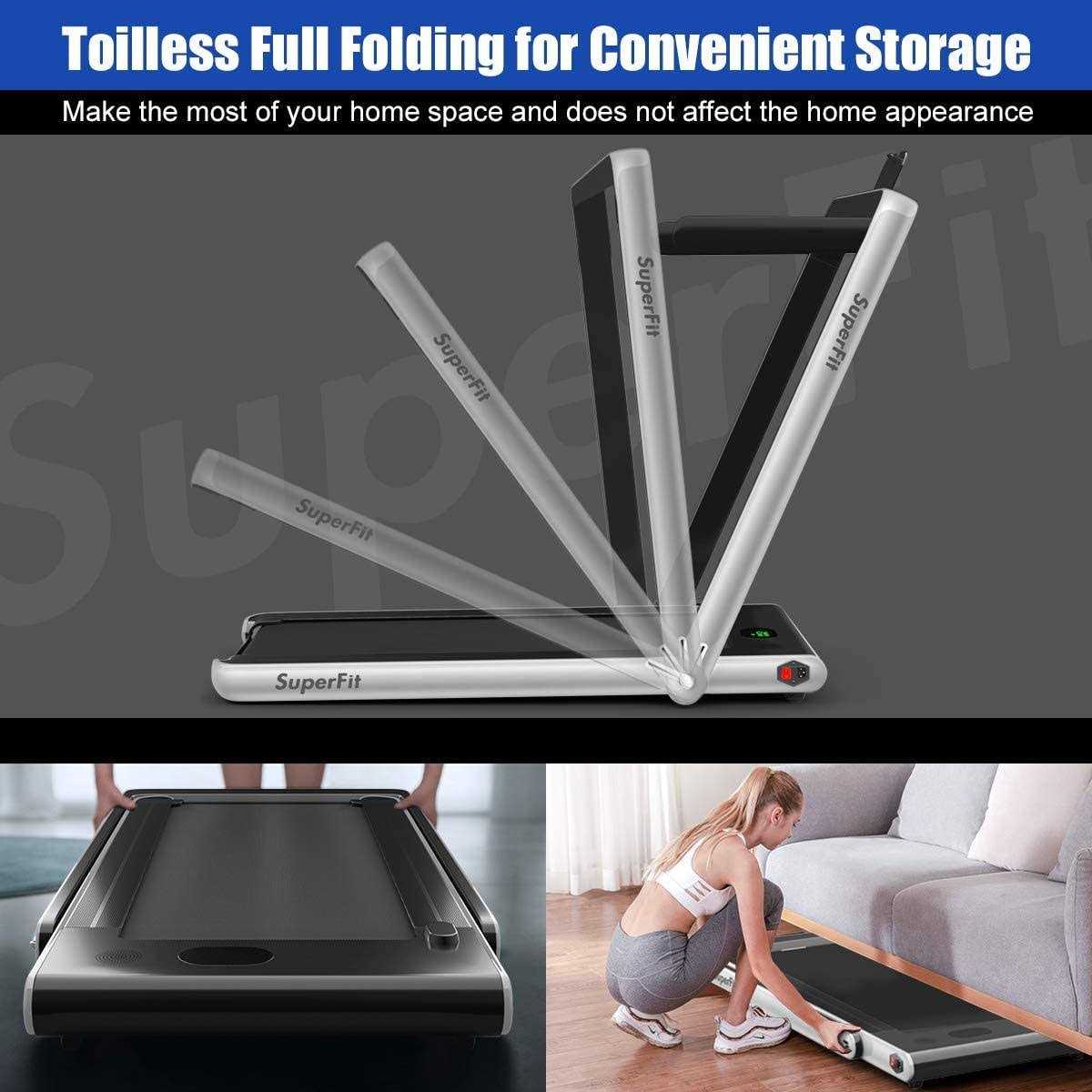 Goplus 2 in 1 Folding Treadmill, 2.25HP Superfit Under Desk Electric Treadmill, Installation-Free Control and LED - Image 5