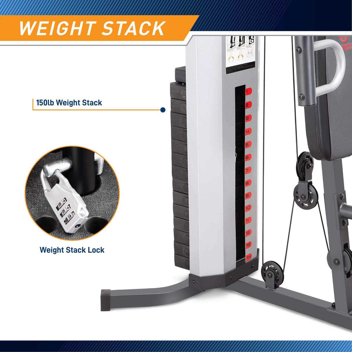 Marcy Mwm-988 Multifunction Steel Home Gym 150lb Weight Stack Machine - Image 3