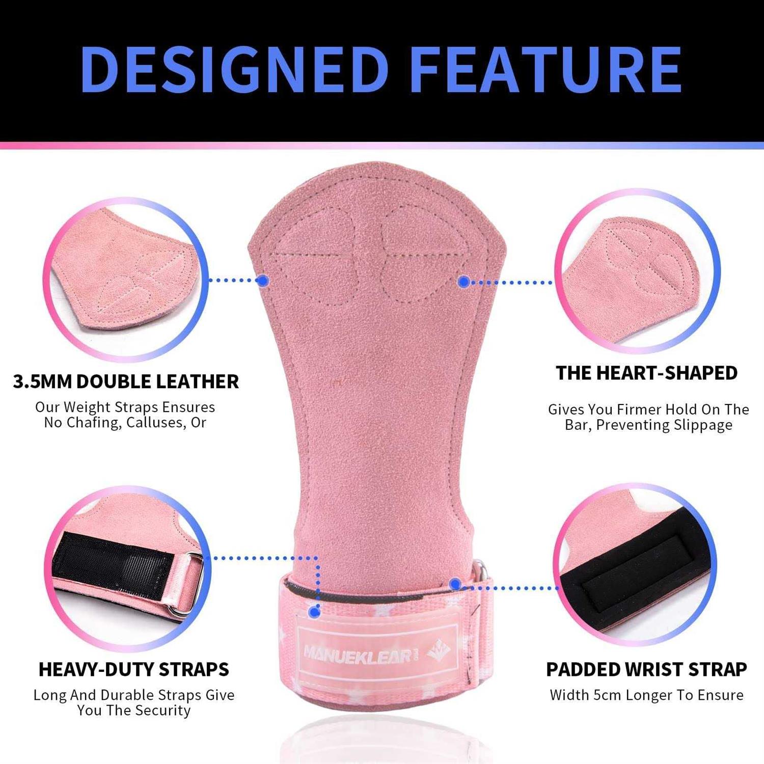 MANUEKLEAR Weightlifting Wrist Straps with Cushion Wrist Loop,Leather Weight Lifting Wrist Straps for Deadlifts - Image 3