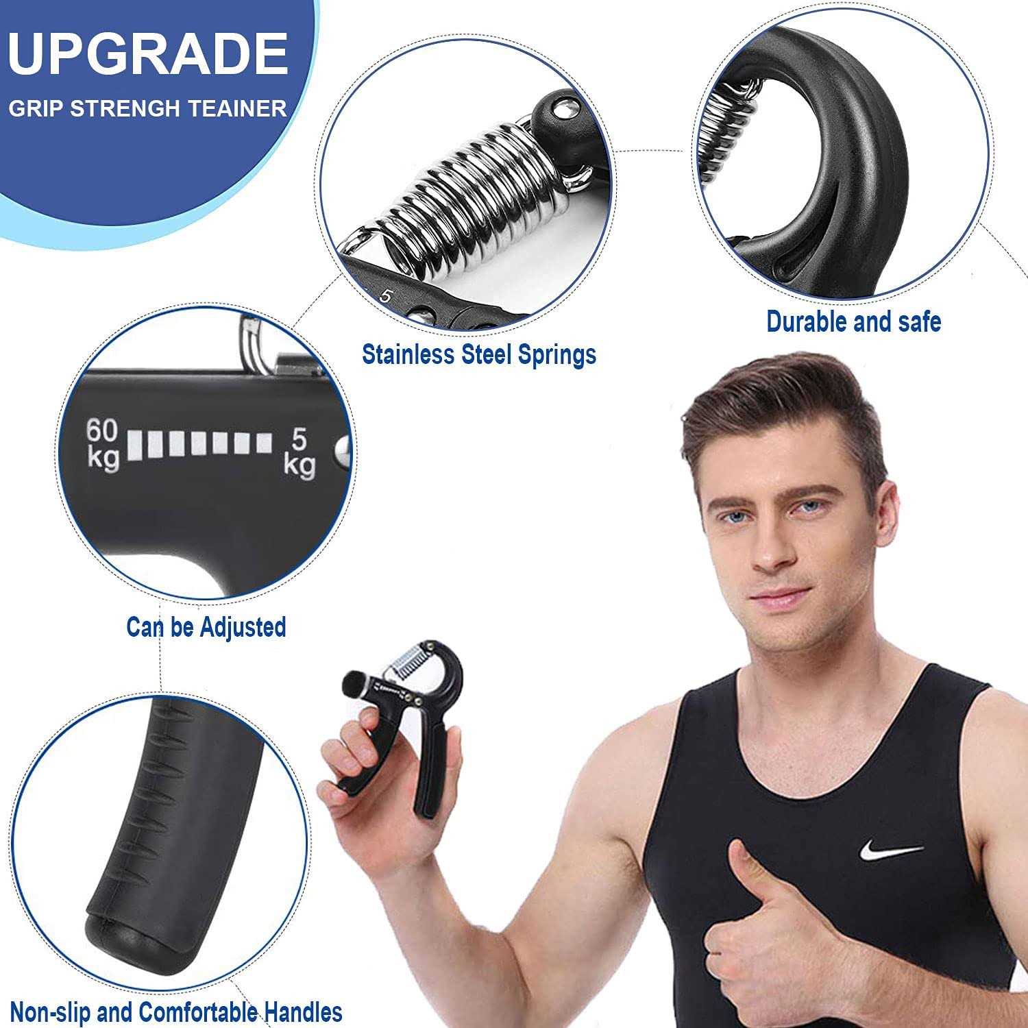 Grip Strength Trainer 2 Pack Hand Grip Exerciser Strengthener Adjustable Resistance 11-132Lbs Non-Slip Forearm Workout Equipment - Image 4